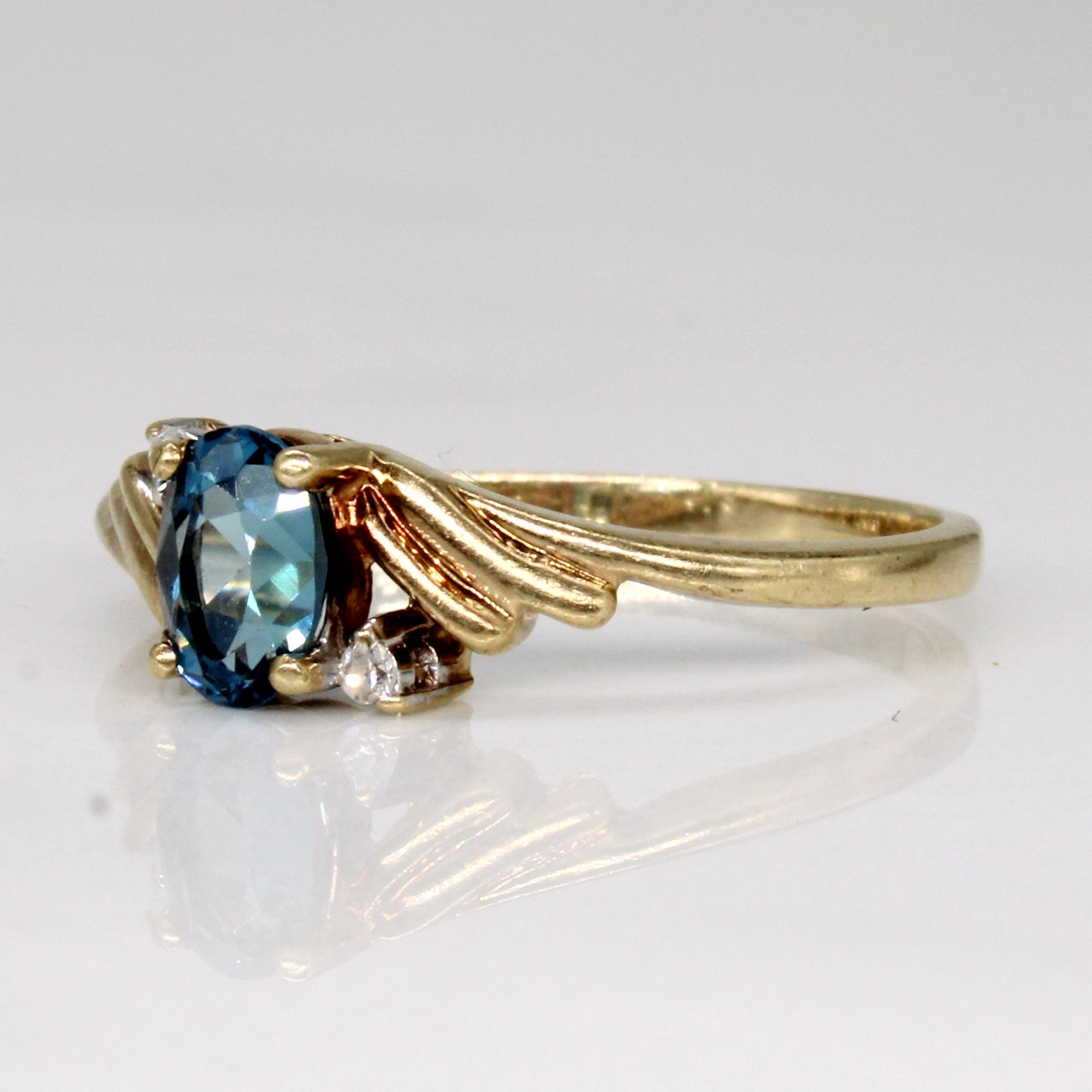 London Blue Topaz & Diamond 10k Ring | 0.5ct, 0.01ctw | SZ 6 |