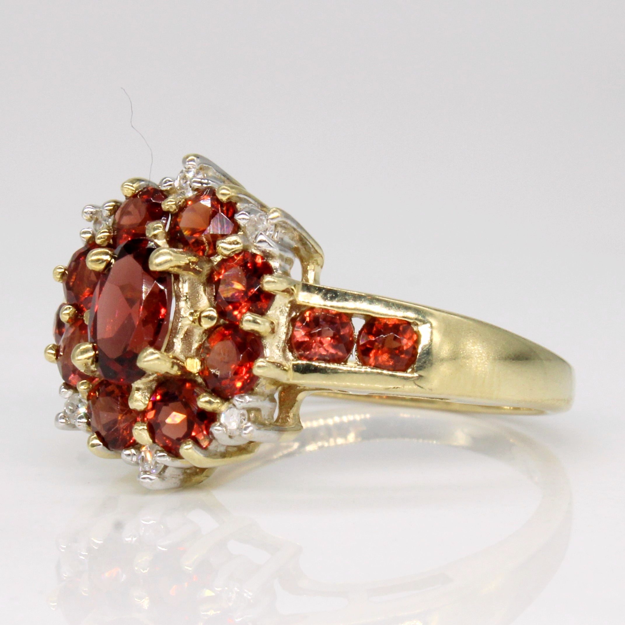 Garnet & Diamond Cluster Ring | 1.51ctw, 0.03ctw | SZ 7 |