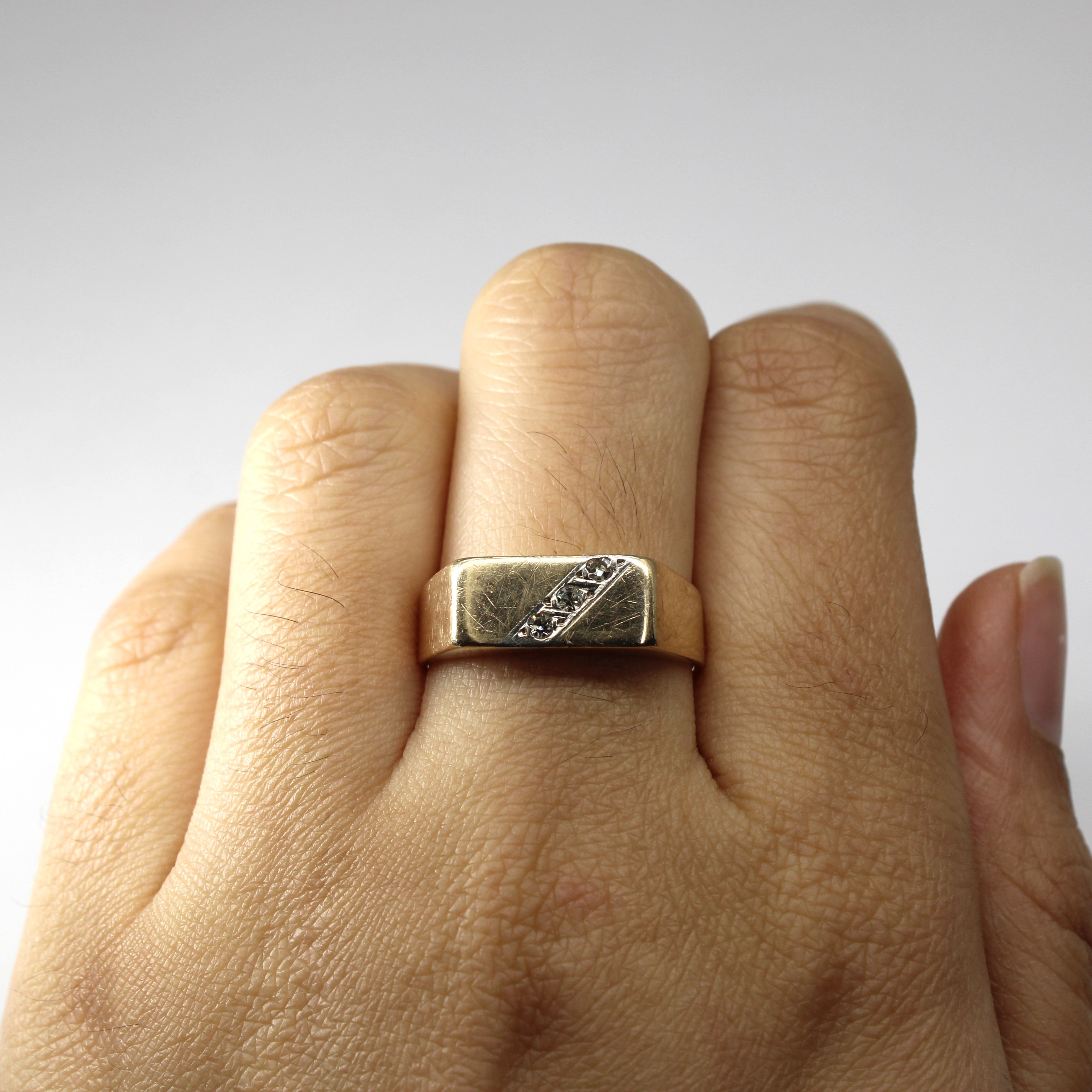 Three Stone Diamond Signet Ring | 0.07ctw | SZ 7.75 |