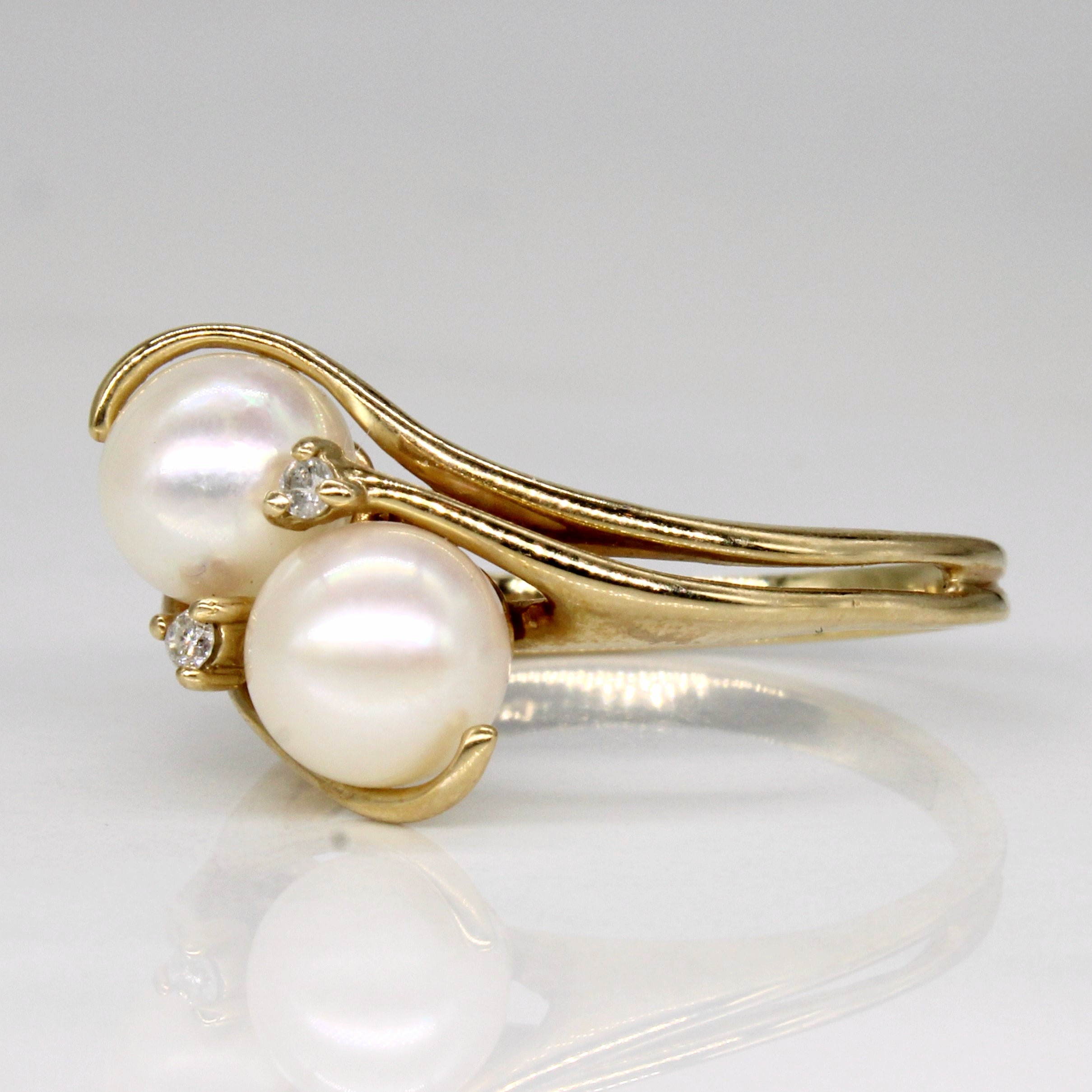 Pearl & Diamond Bypass Ring | 0.02ctw | SZ 8.5 |