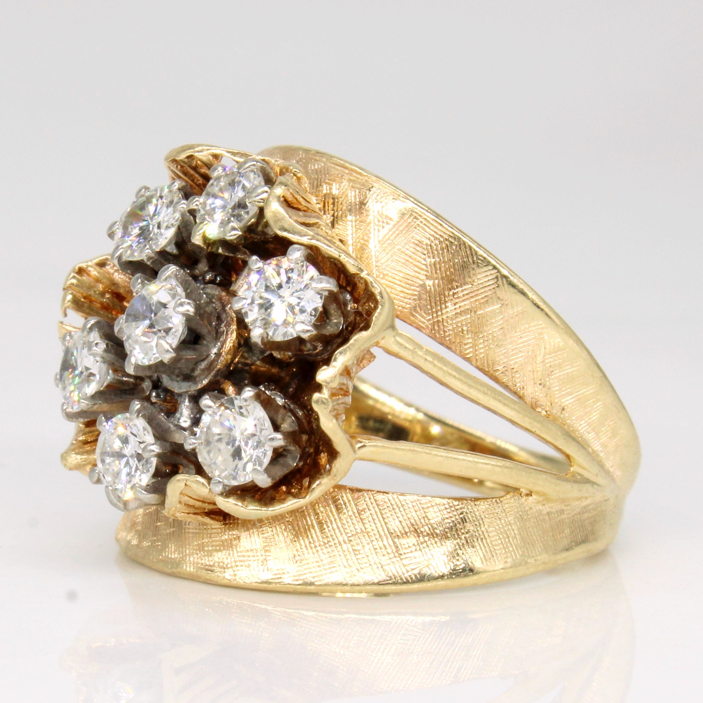 Vintage Diamond Flower Ring with Old European Cut Center Diamond | 0.80ctw | SZ 5.25 |