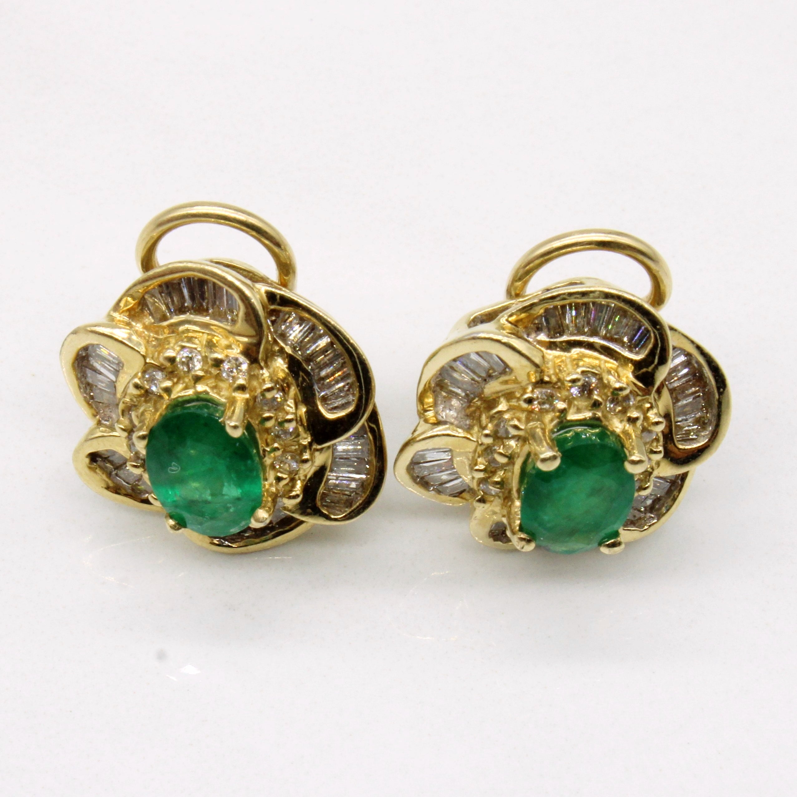 Emerald & Diamond Clip On 14k Earrings | 1.52ctw, 1.02ctw |