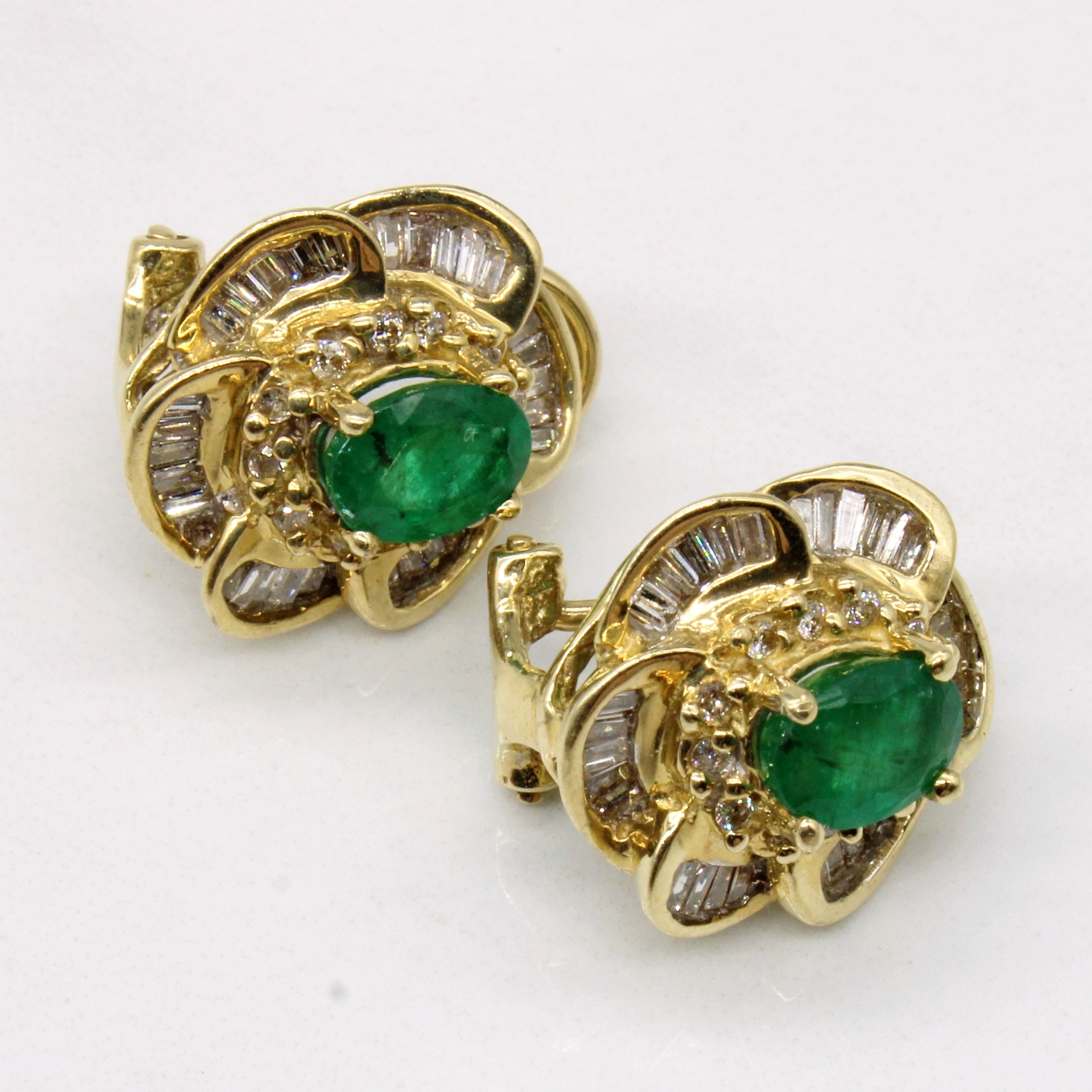 Emerald & Diamond Clip On 14k Earrings | 1.52ctw, 1.02ctw |