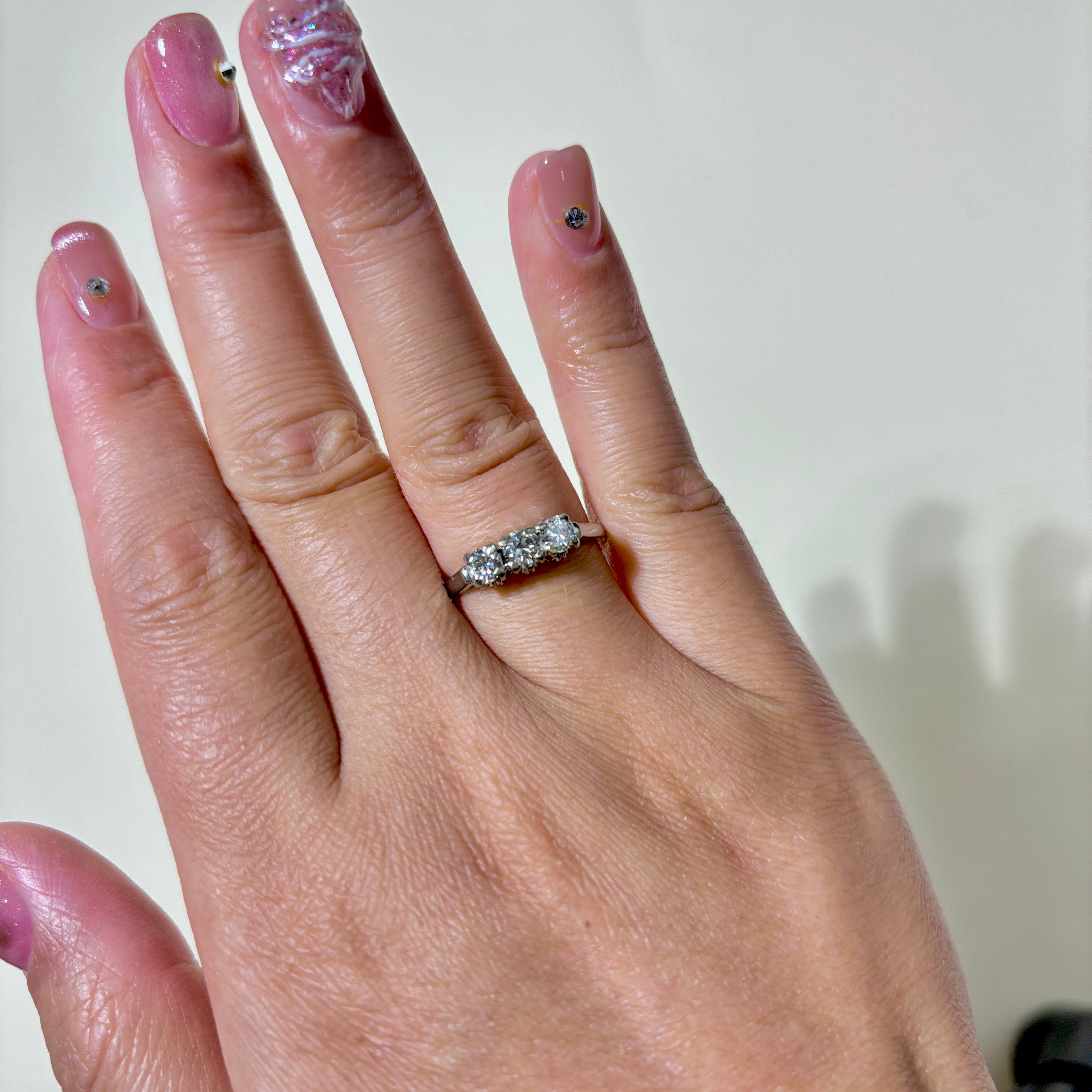 18K White Gold Three Stone Diamond Ring | 0.57ctw | SZ 7.5 |