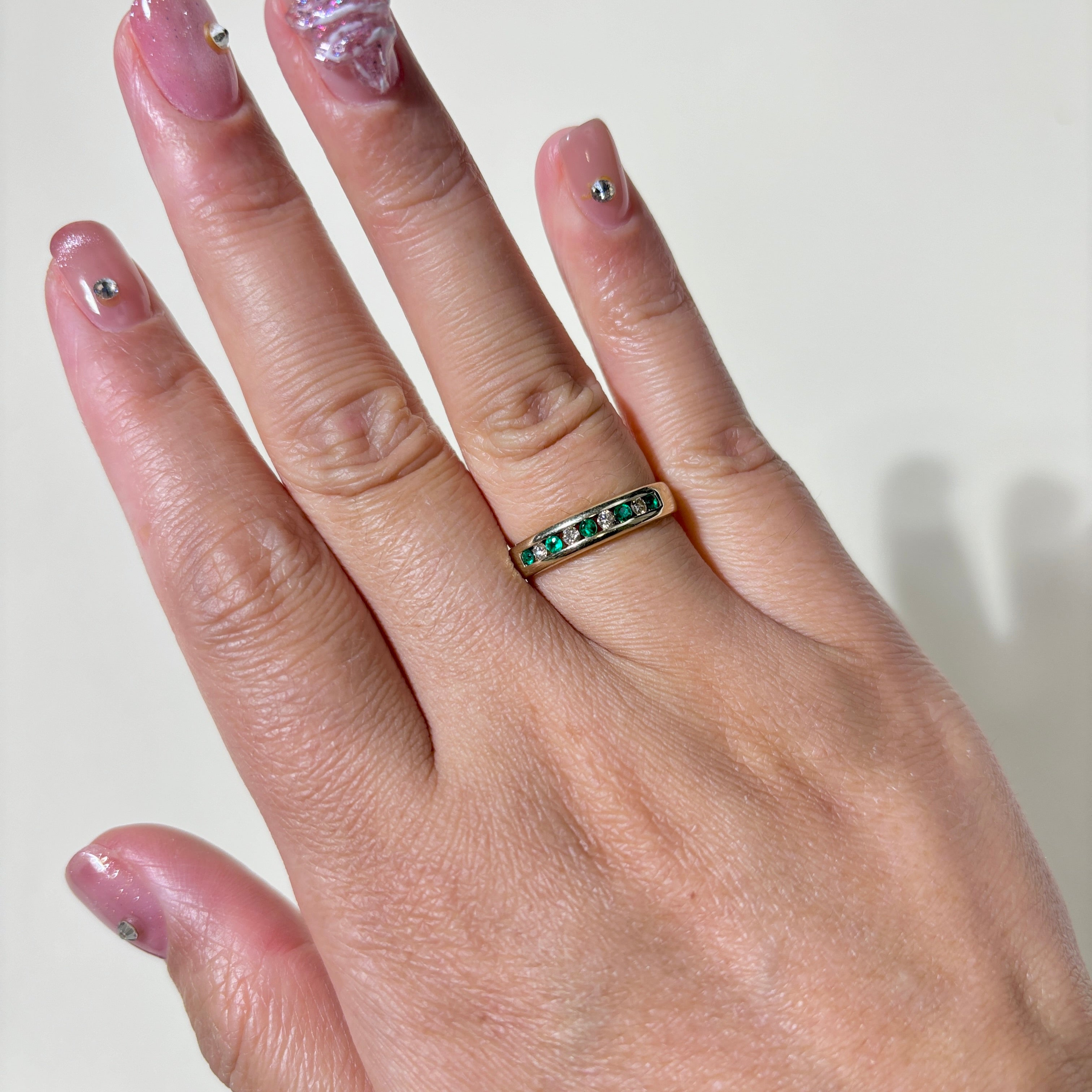 10K Yellow Gold Emerald & Diamond Band | 0.10ctw, 0.10ctw | SZ 6.75 |
