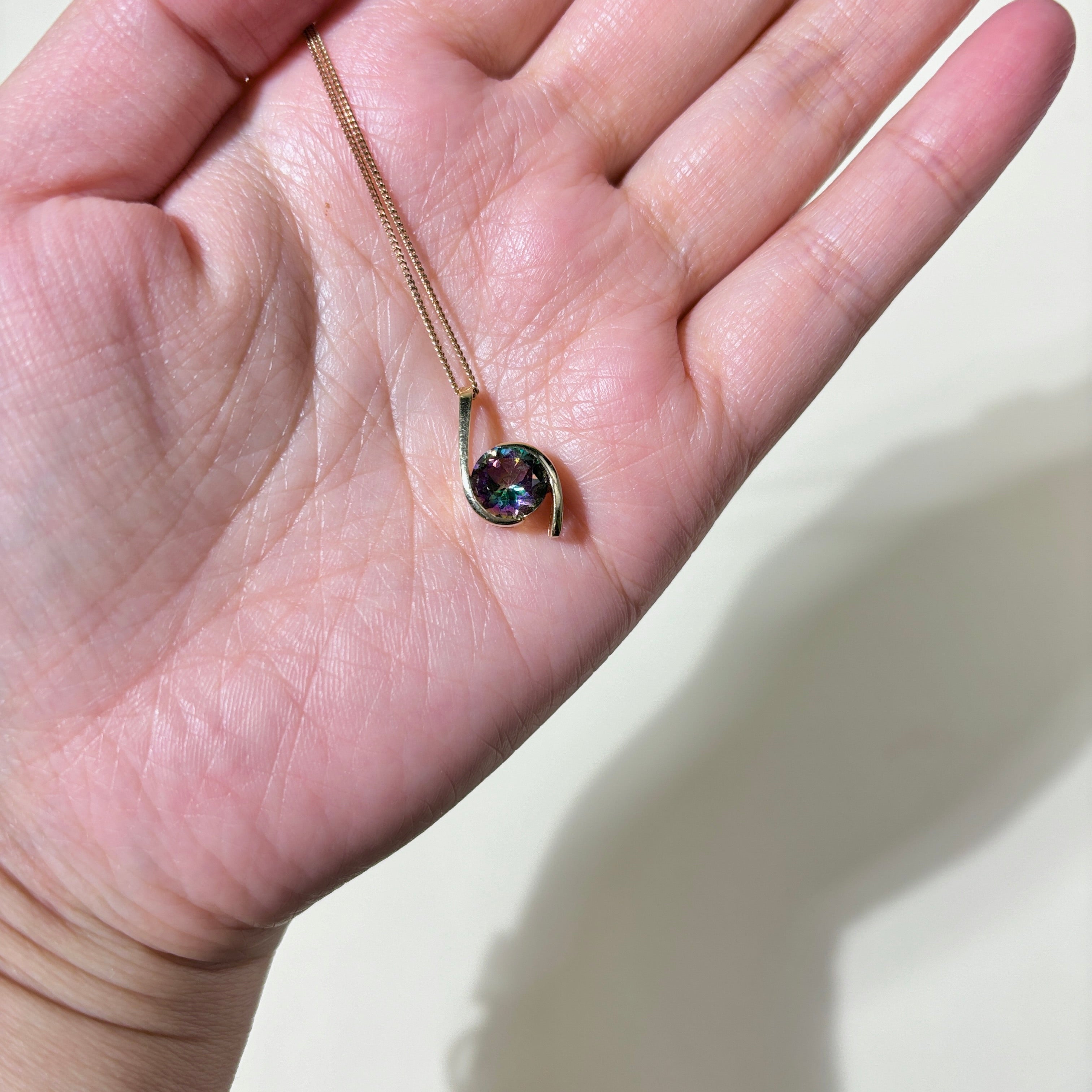 10K Yellow Gold Semi Bezel Mystic Topaz Pendant Necklace | 1.99ct | 18" |
