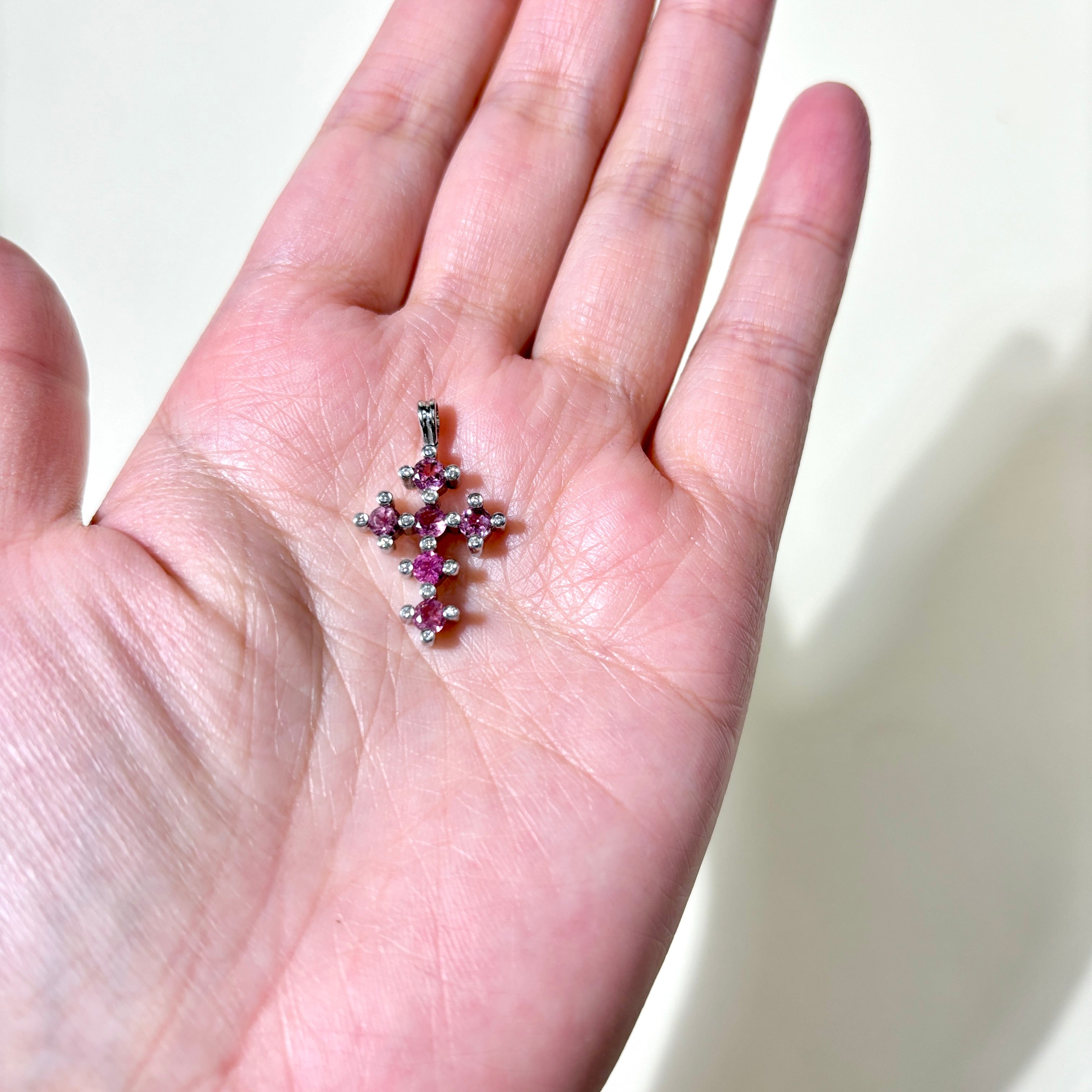 18K White Gold Pink Tourmaline & Diamond Cross Pendant | 0.96ct, 0.10ctw |
