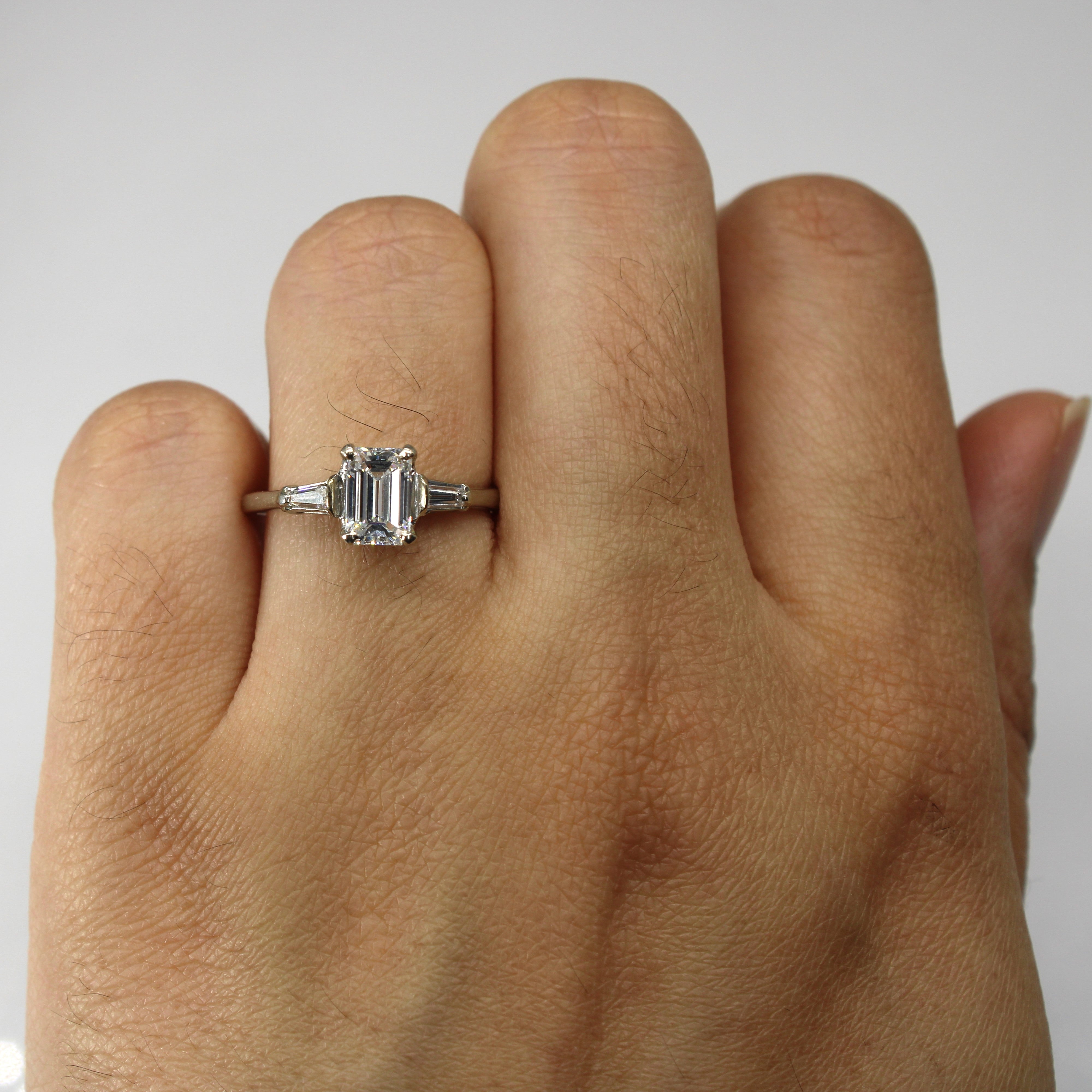 Three Stone Emerald Cut Diamond Engagement Ring | 1.16ctw VS1 G/H | SZ 7 |