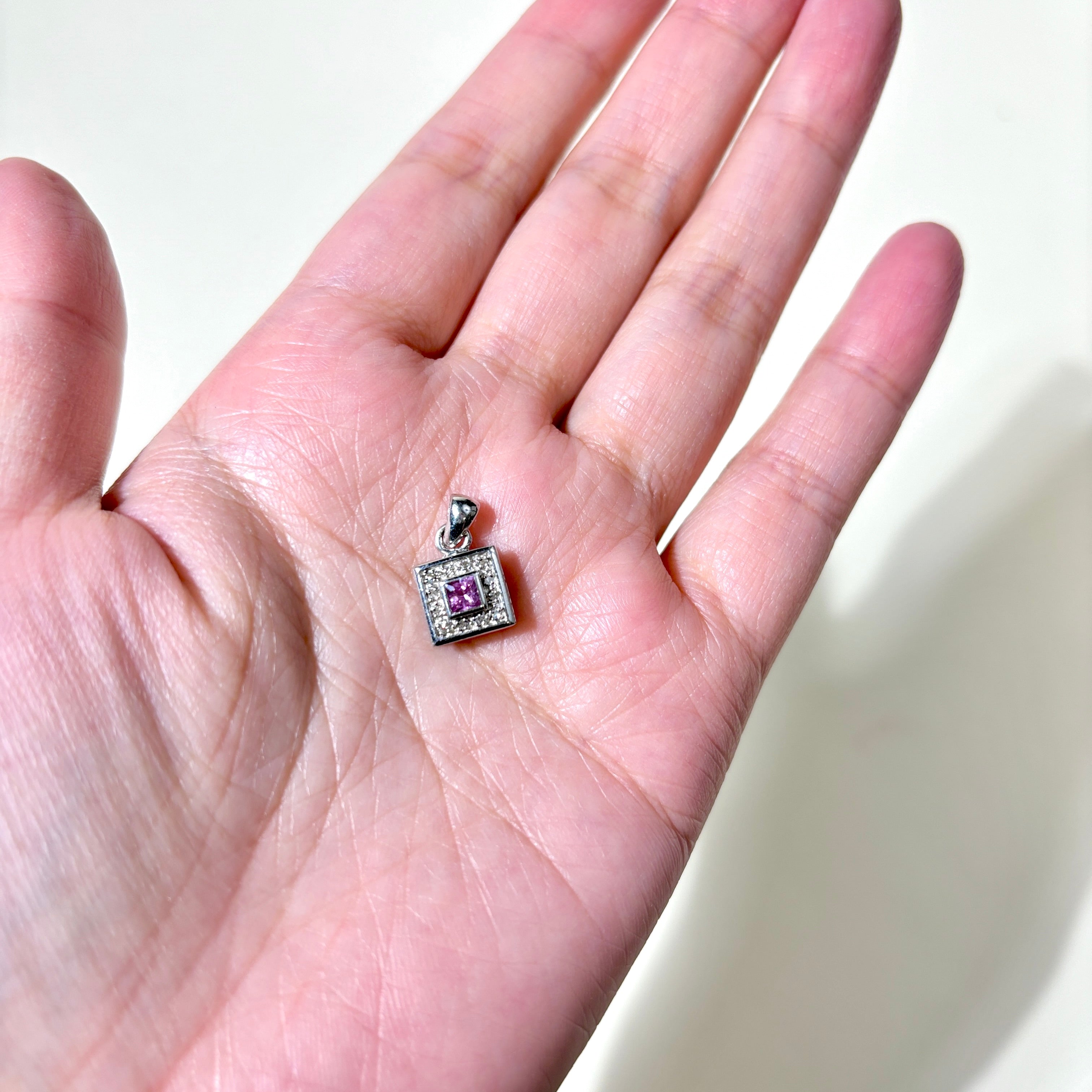 14K White Gold Pink Topaz & Diamond Pendant | 0.20ct, 0.06ctw |
