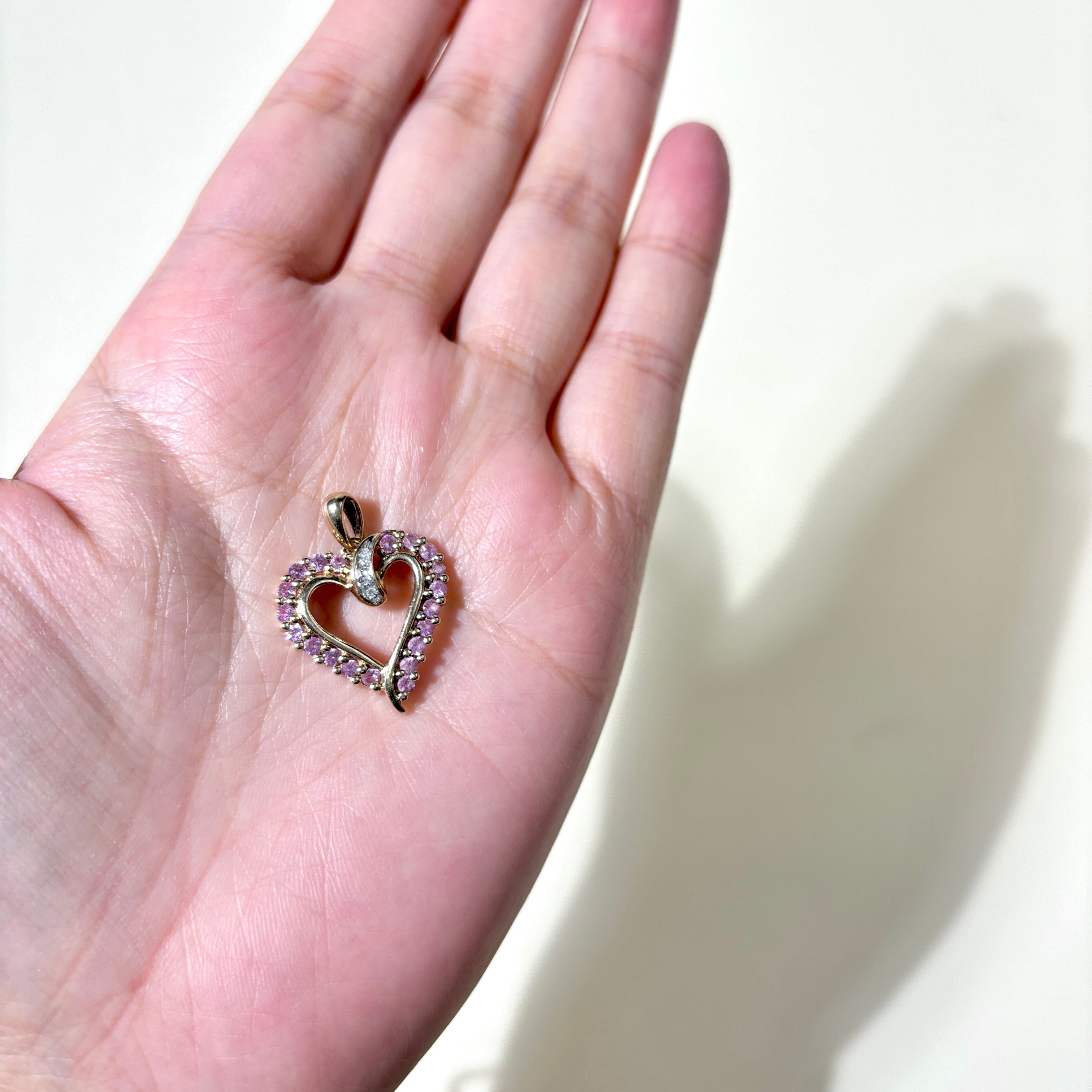 10K Yellow Gold Pink Topaz & Diamond Heart Pendant | 0.80ctw, 0.02ctw |