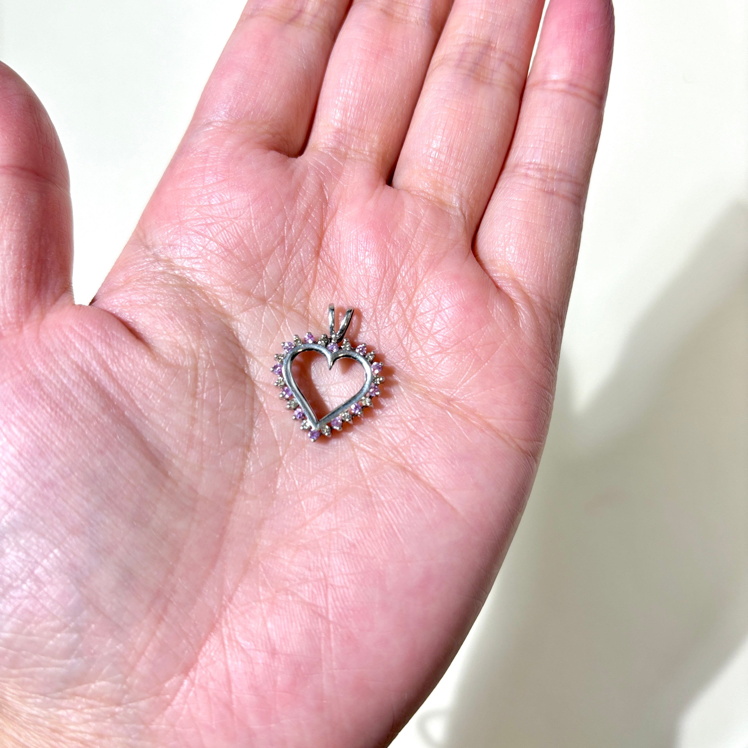 10K White Gold Pink Topaz & Diamond Heart Pendant | 0.12ct, 0.12ctw |