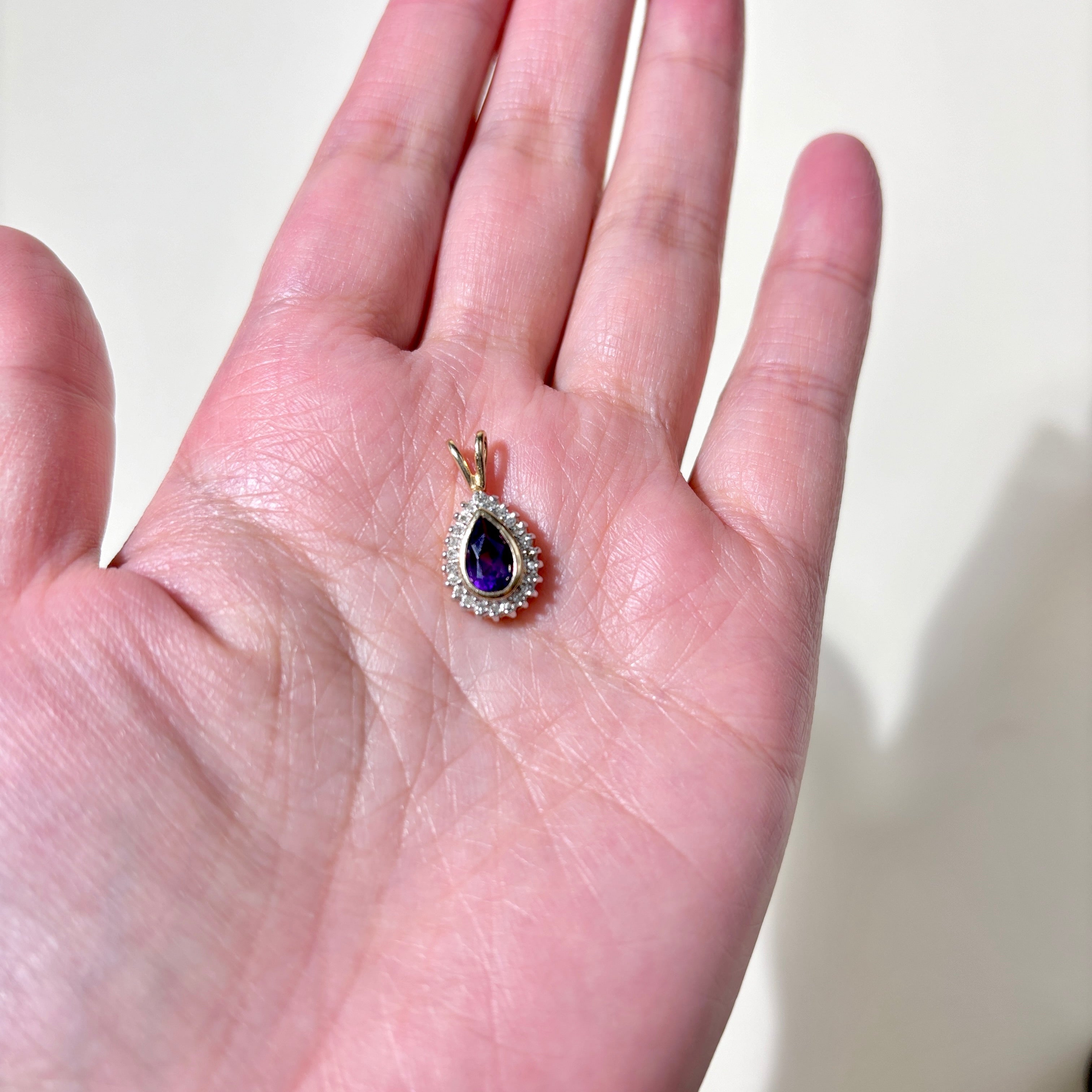 14K Yellow Gold Pear Shaped Amethyst Halo Pendant | 0.85ct, 0.12ctw |