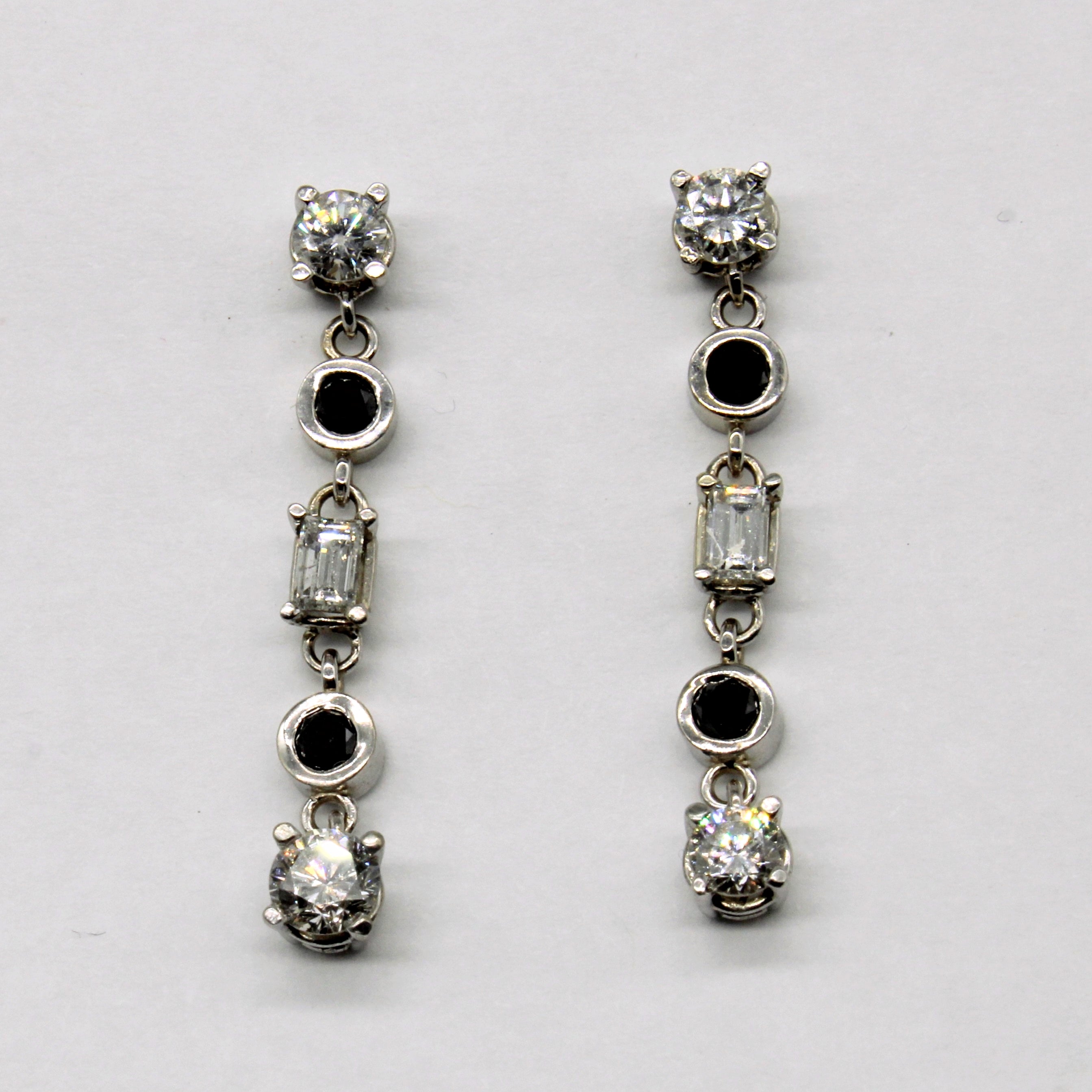 White & Black Diamond Drop Earrings | 1.12ctw |
