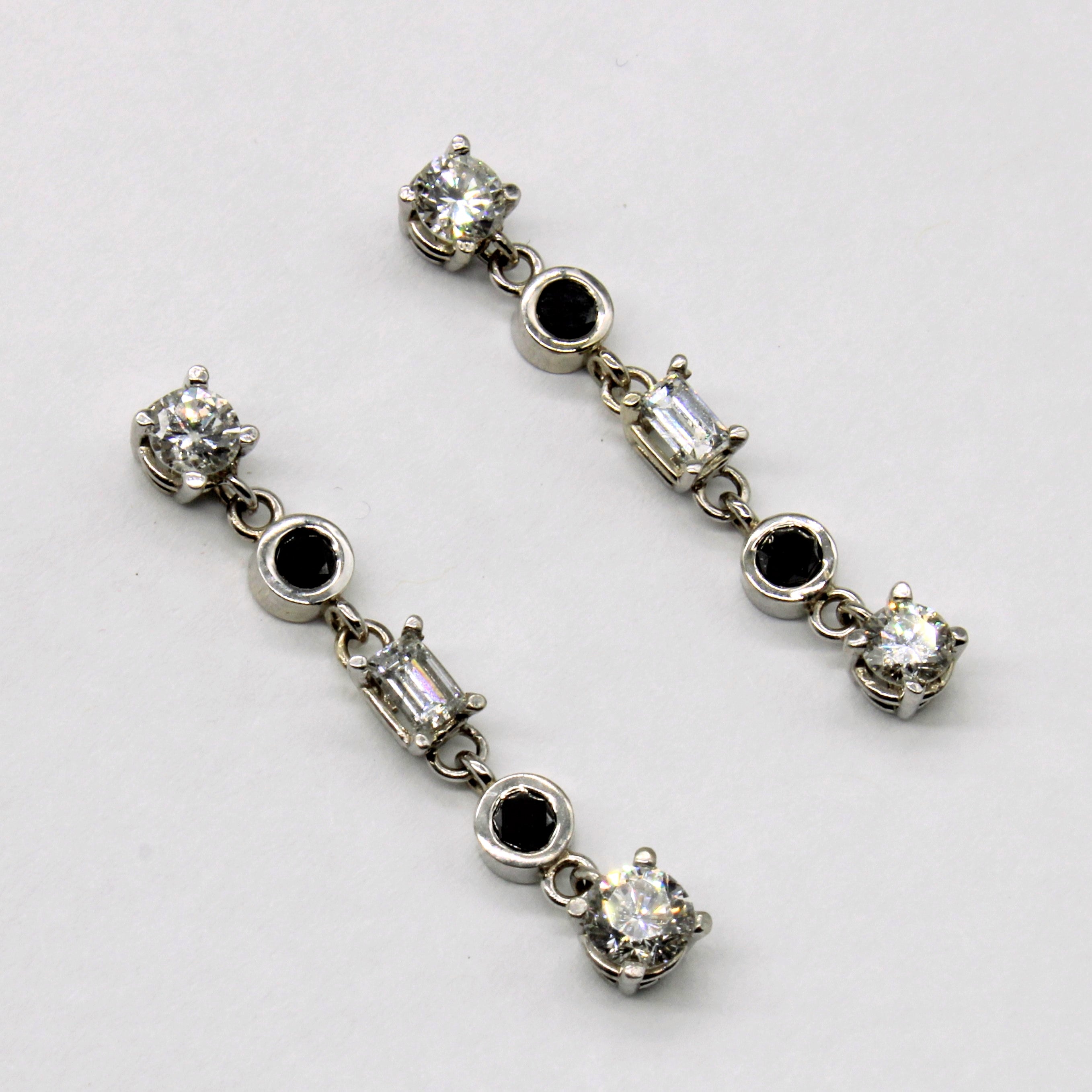 White & Black Diamond Drop Earrings | 1.12ctw |