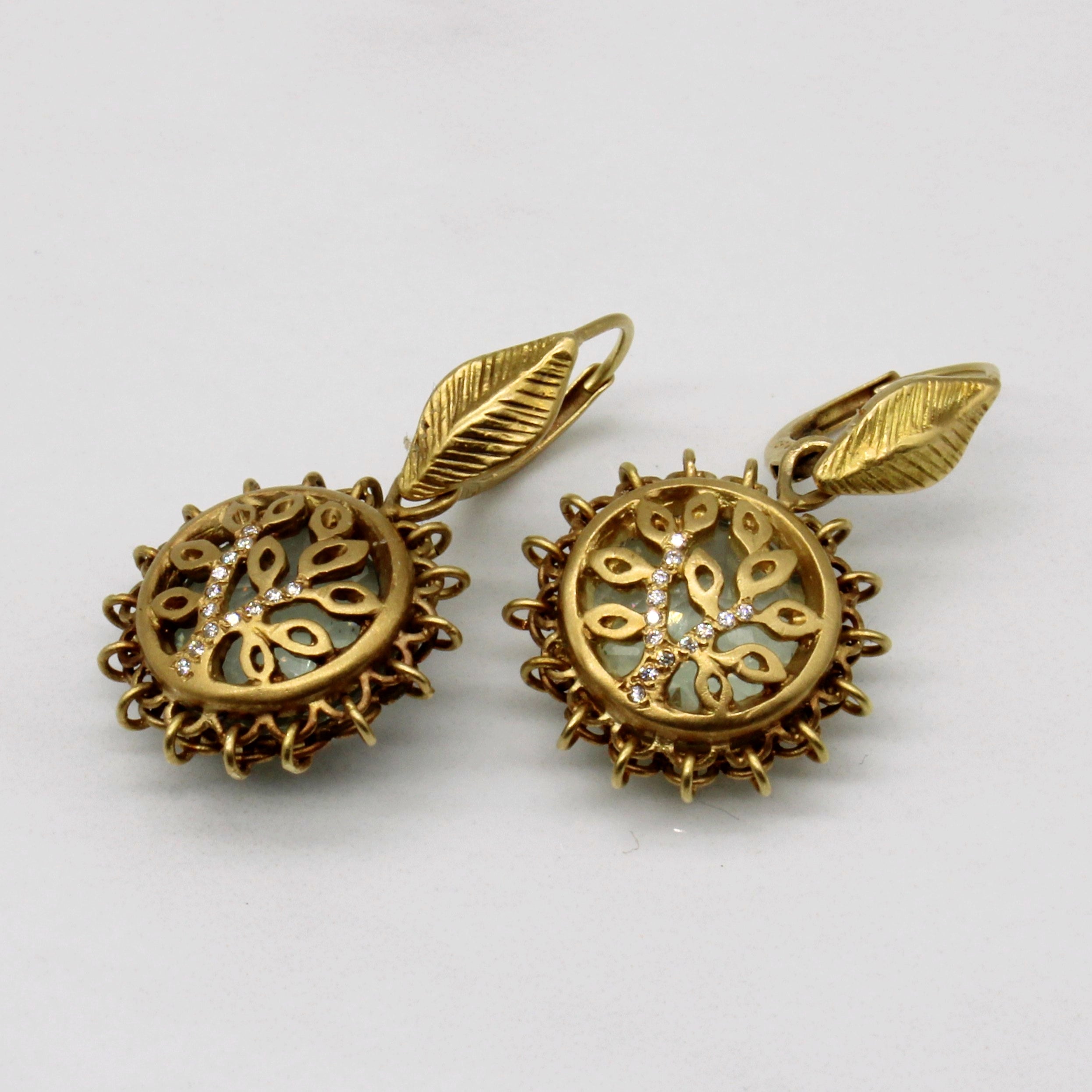 Green Quartz & Diamond Earrings | 10.00ctw, 0.06ctw |