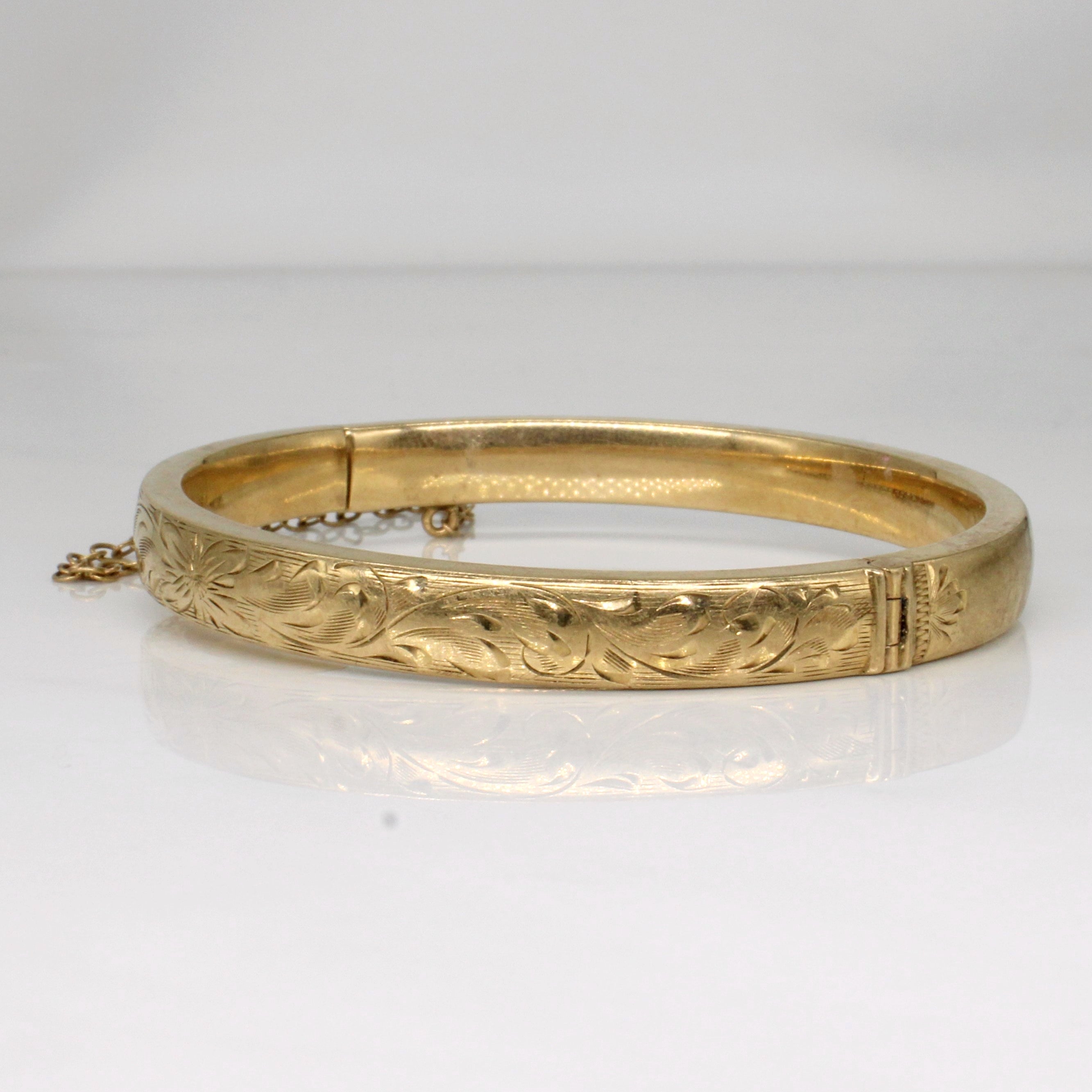Bracelet en or jaune 10 carats gravé d'une fleur | 18 cm |
