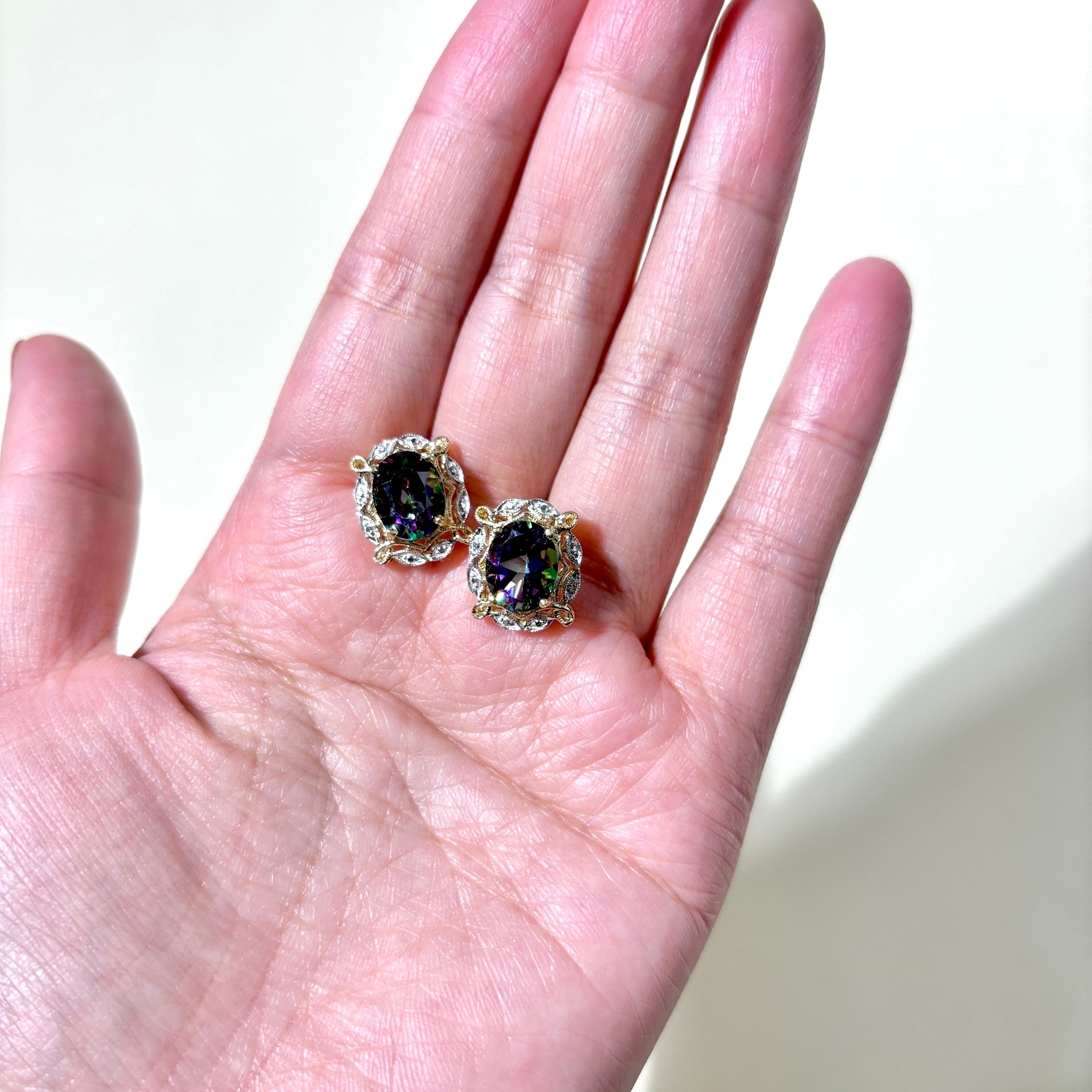 14K Yellow Gold Mystic Topaz Stud Earrings | 6.10ctw |