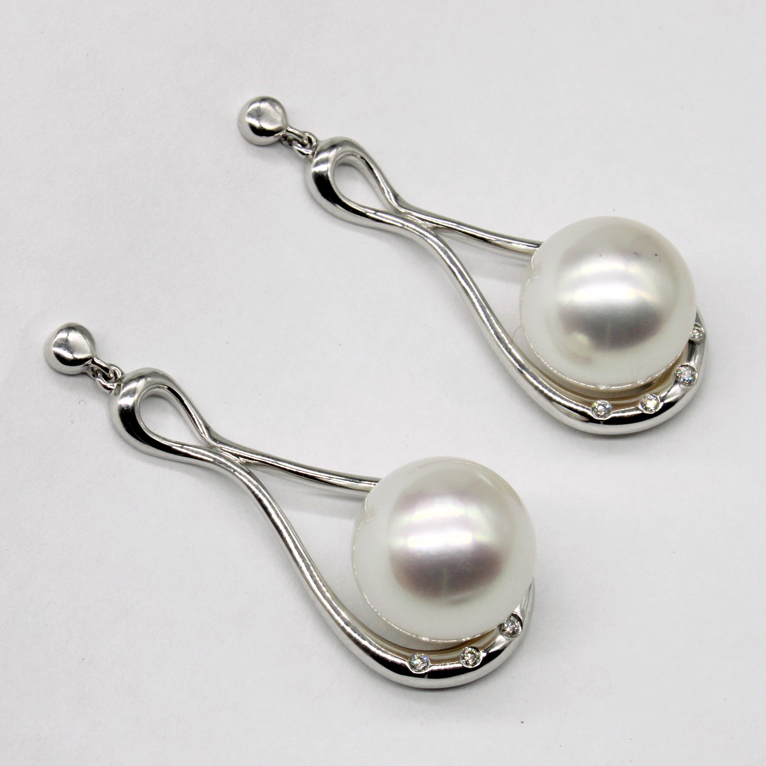 Pearl & Diamond Drop Earrings | 0.076ctw |