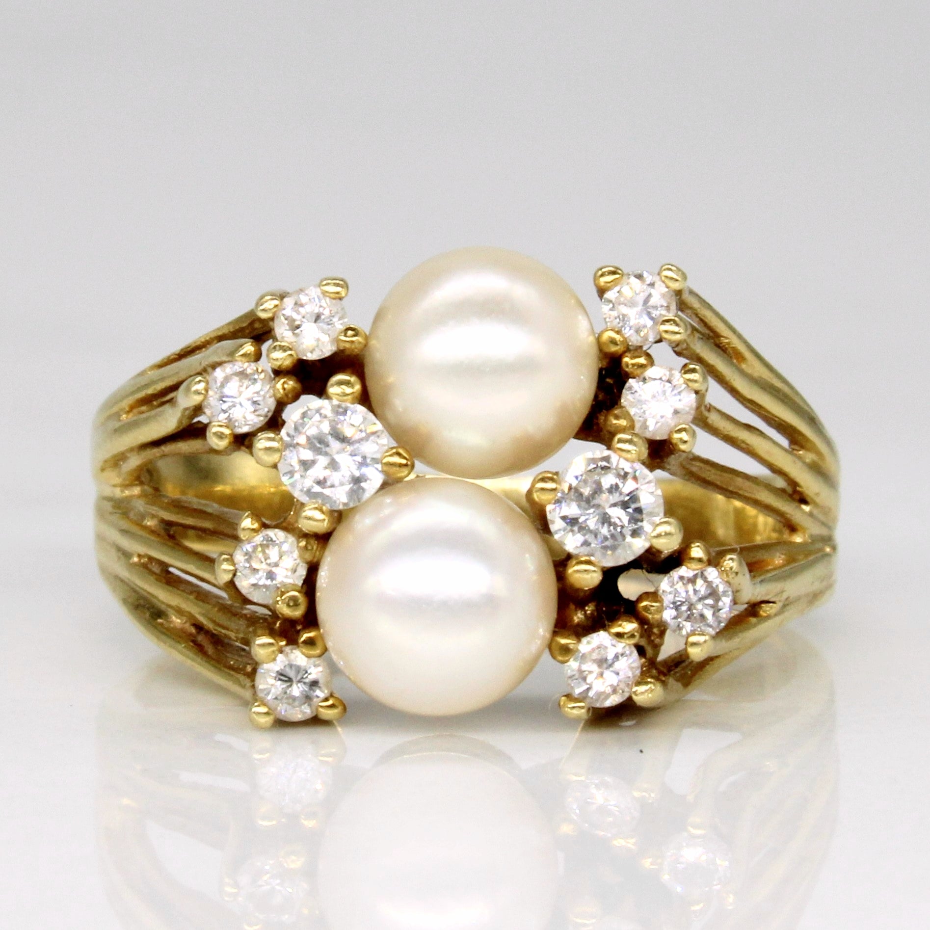 Pearl & Diamond Cocktail Ring | 0.31ctw | SZ 6.75 |
