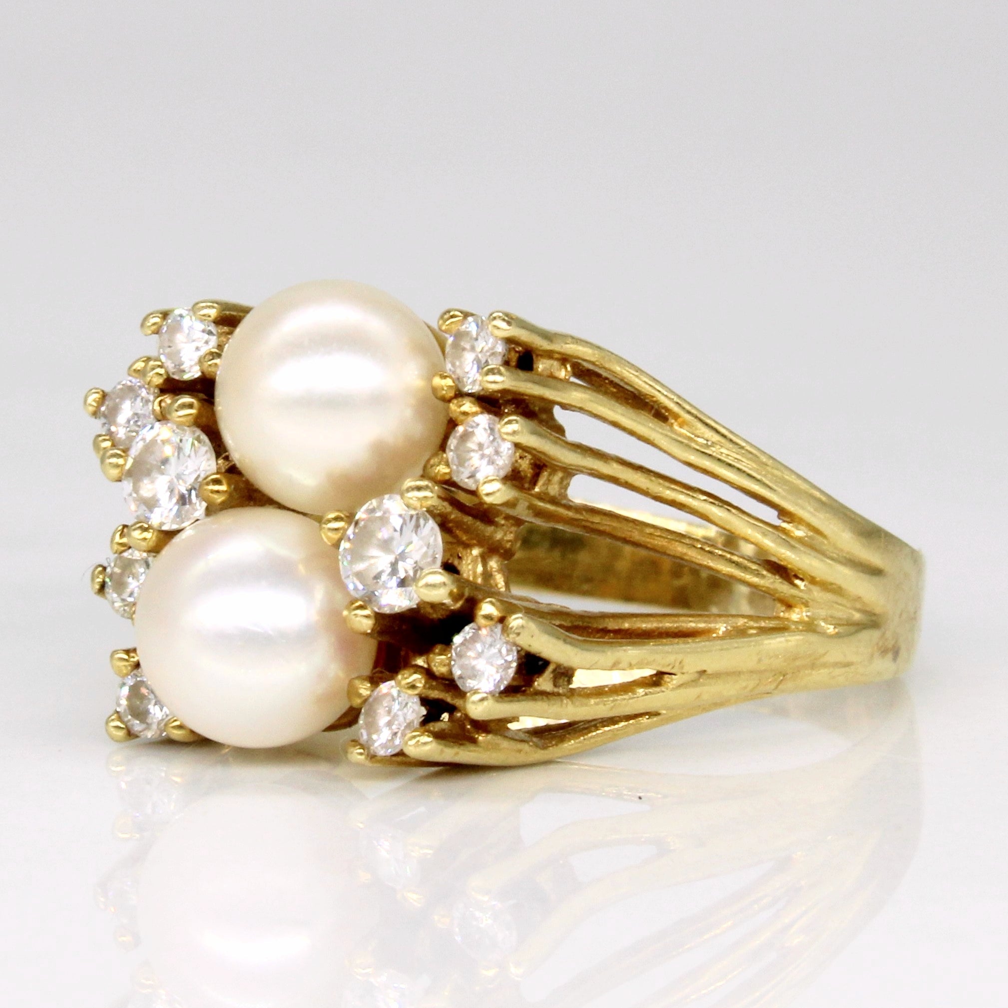 Pearl & Diamond Cocktail Ring | 0.31ctw | SZ 6.75 |