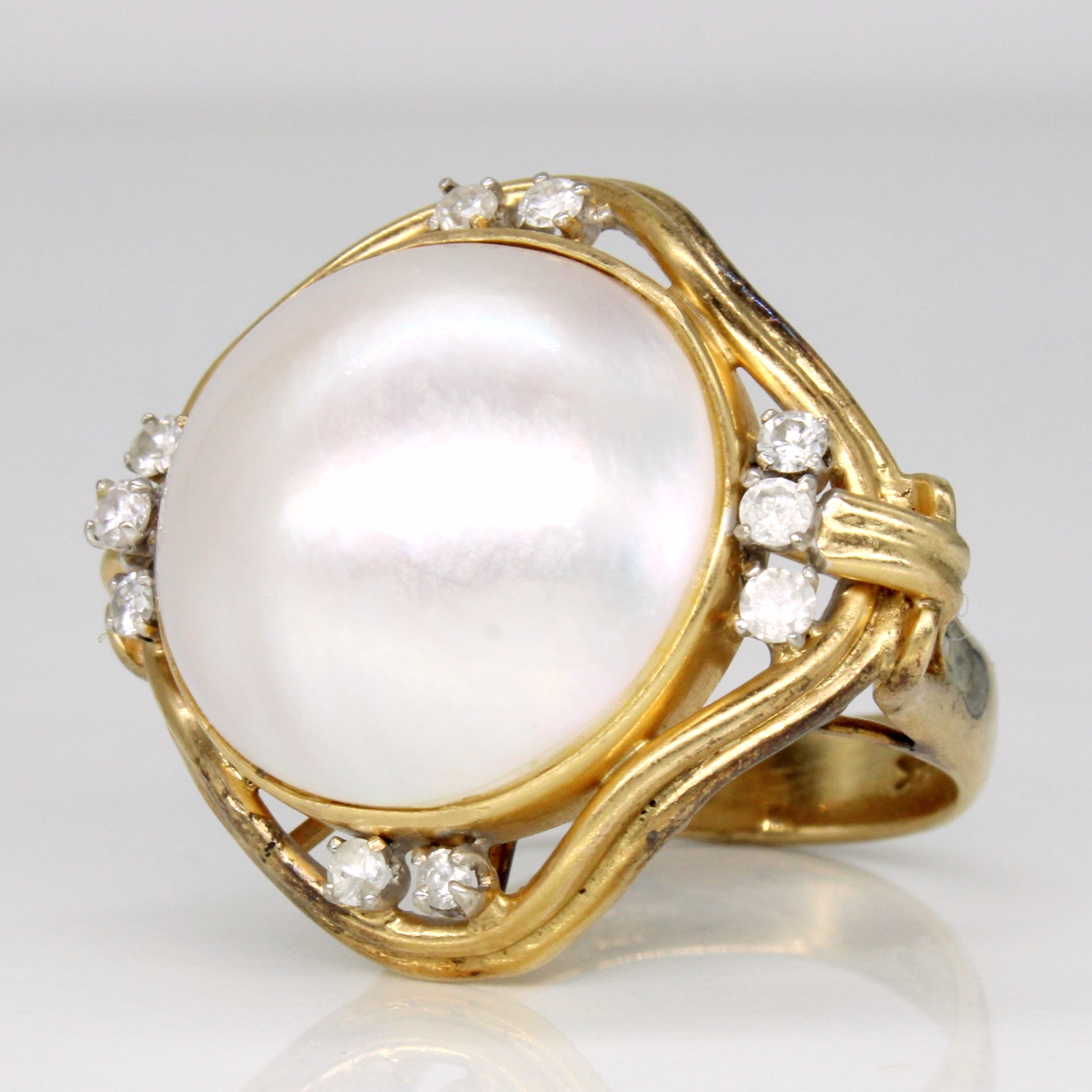 Mabe Pearl & Diamond Cocktail Ring | 0.30ctw | SZ 6.75 |