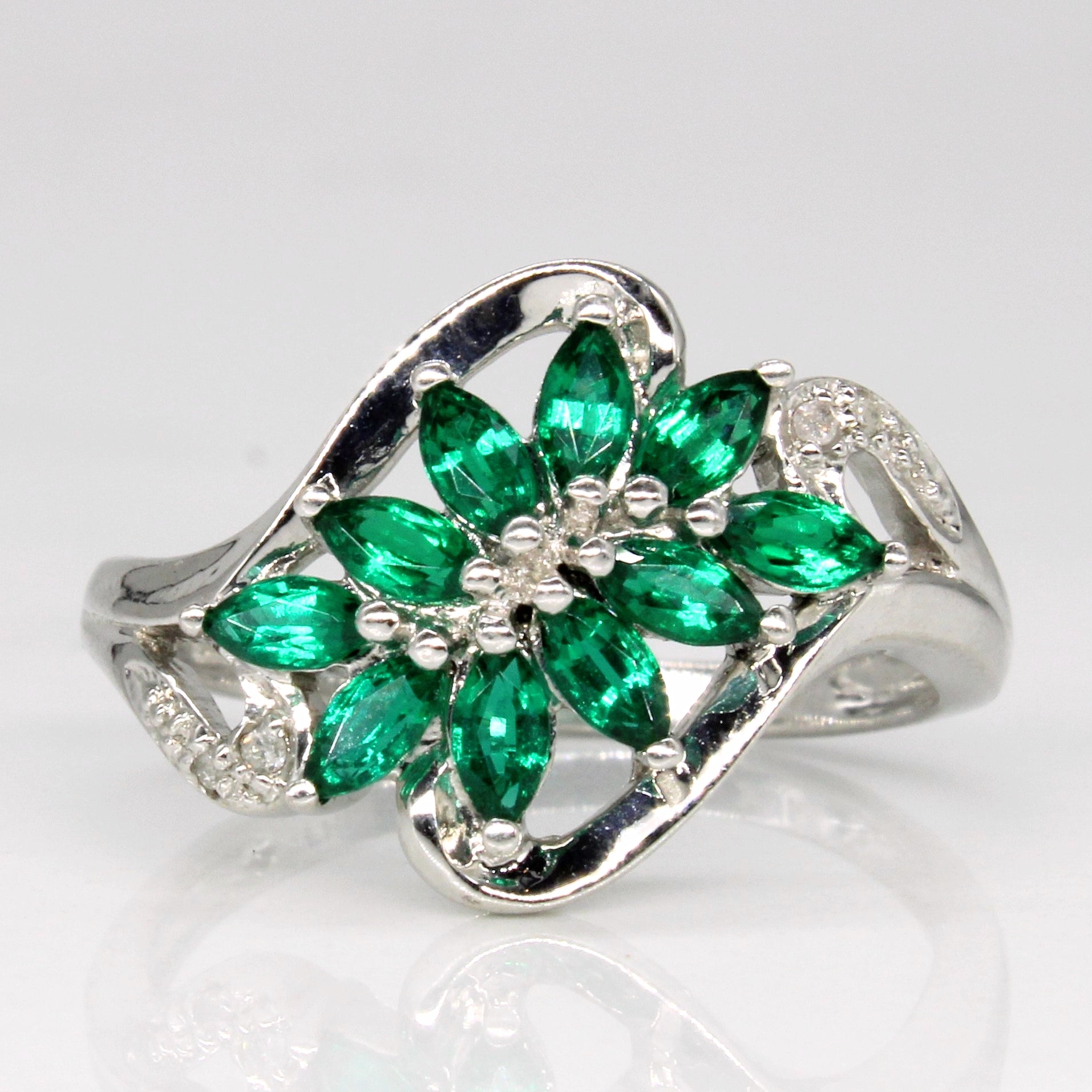 Synthetic Emerald & Diamond Cocktail Ring | 0.30ctw, 0.02ctw | SZ 7.25 |