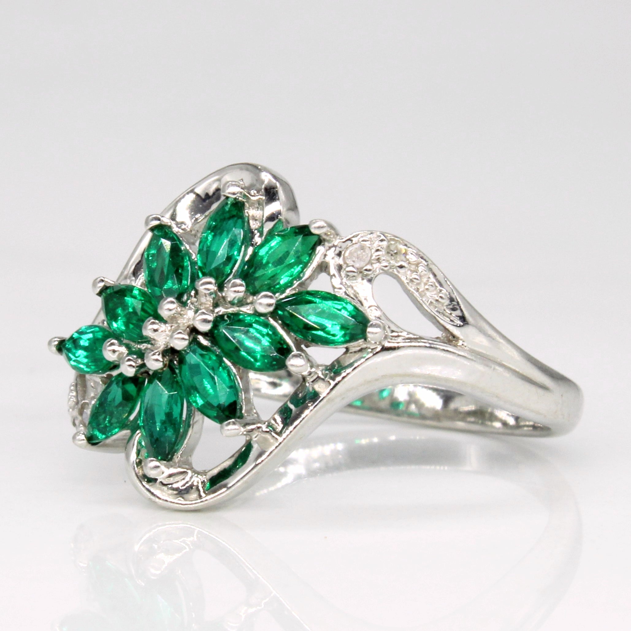 Synthetic Emerald & Diamond Cocktail Ring | 0.30ctw, 0.02ctw | SZ 7.25 |