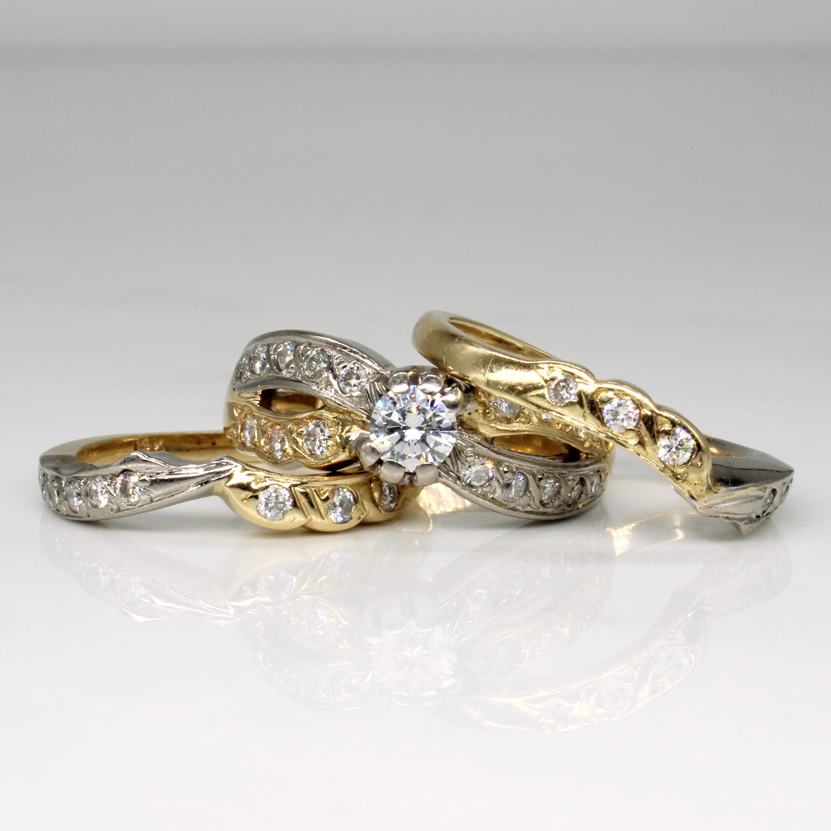 Diamond Wedding Ring Set | 0.91ctw | SZ 7.5 |