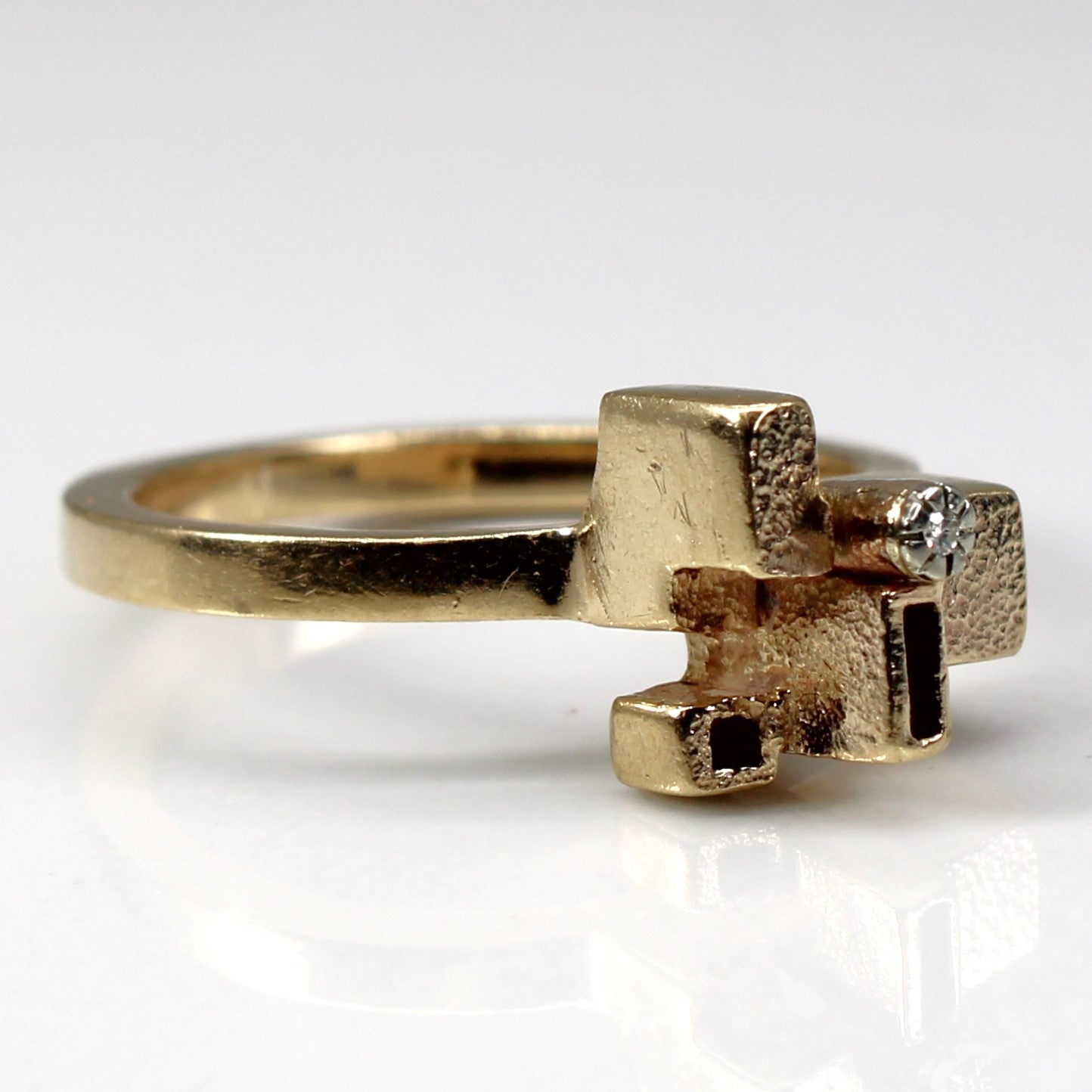 Textured High Set Diamond Ring | 0.005ct | SZ 6.5 |