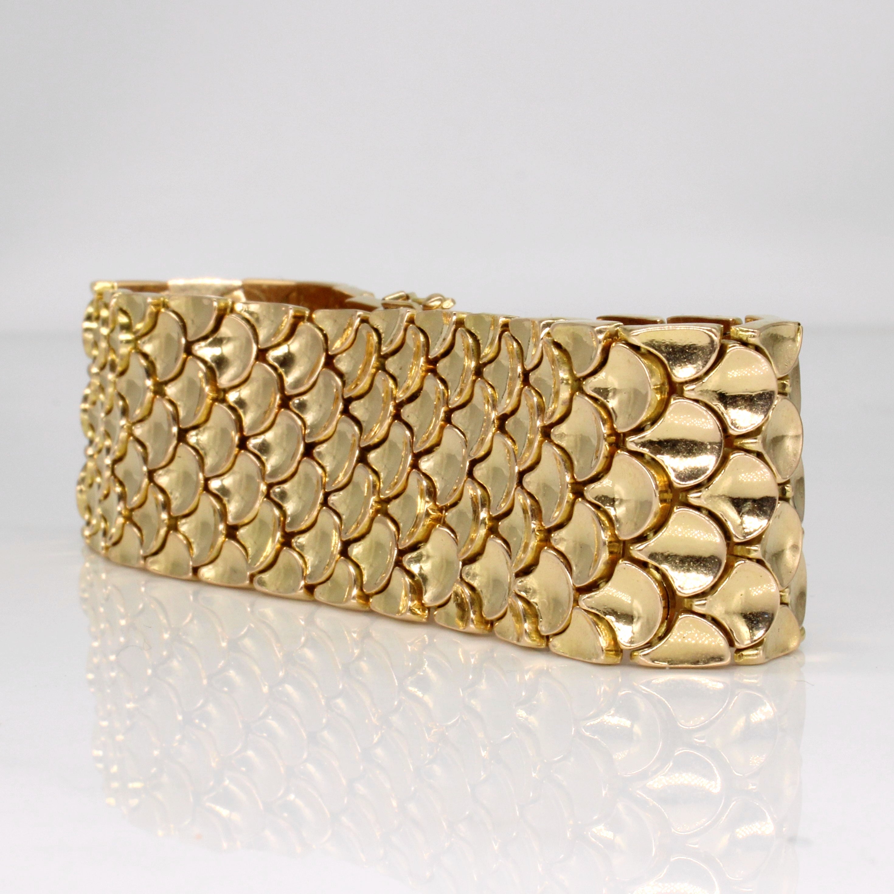 Vintage Italian 18k Yellow Gold Fish Scale Bracelet | 7.5" |