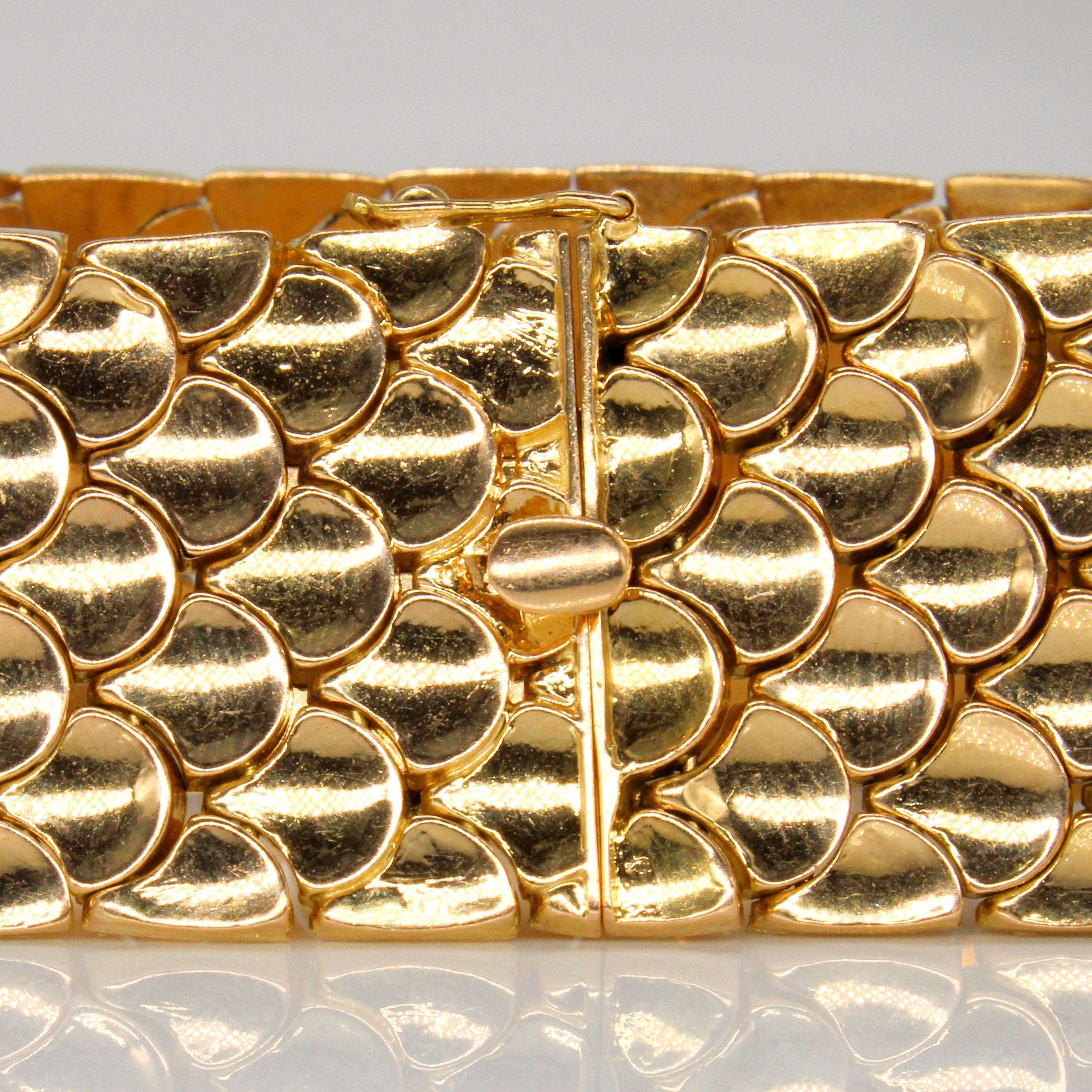 Vintage Italian 18k Yellow Gold Fish Scale Bracelet | 7.5" |