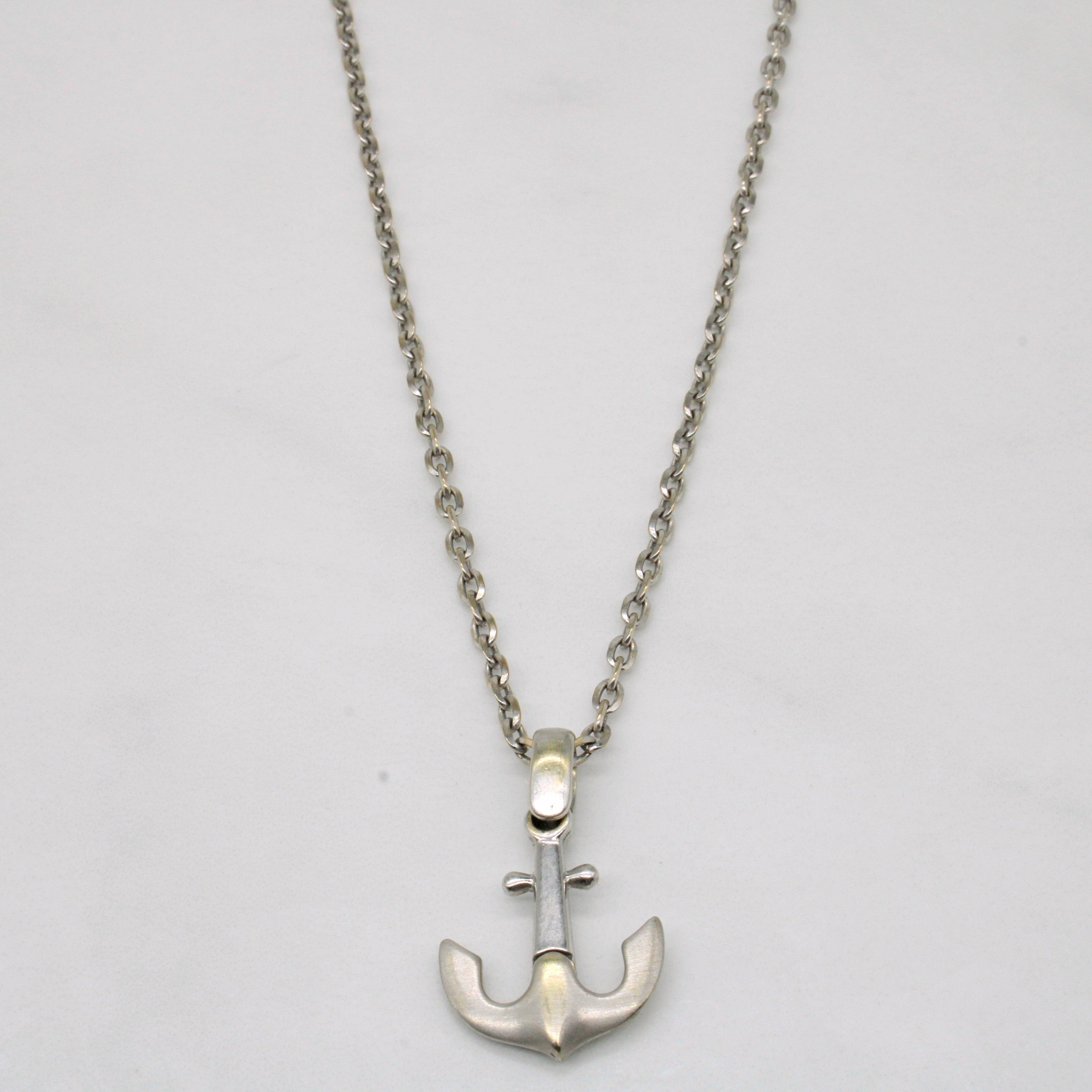 18k White Gold Anchor Pendant & Necklace | 20" |