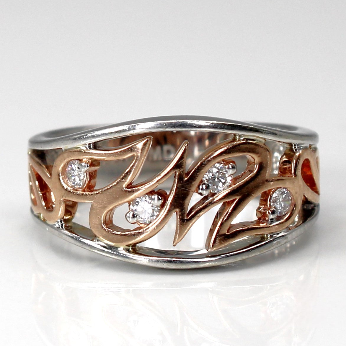 Textured Two Tone Gold Diamond Ring | 0.12ctw | SZ 6.5 |