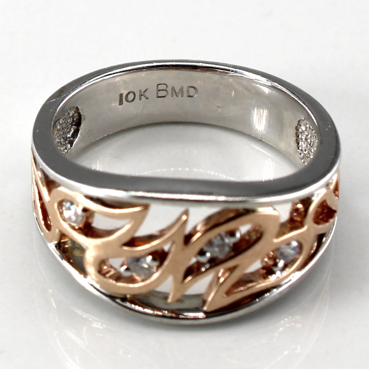 Textured Two Tone Gold Diamond Ring | 0.12ctw | SZ 6.5 |