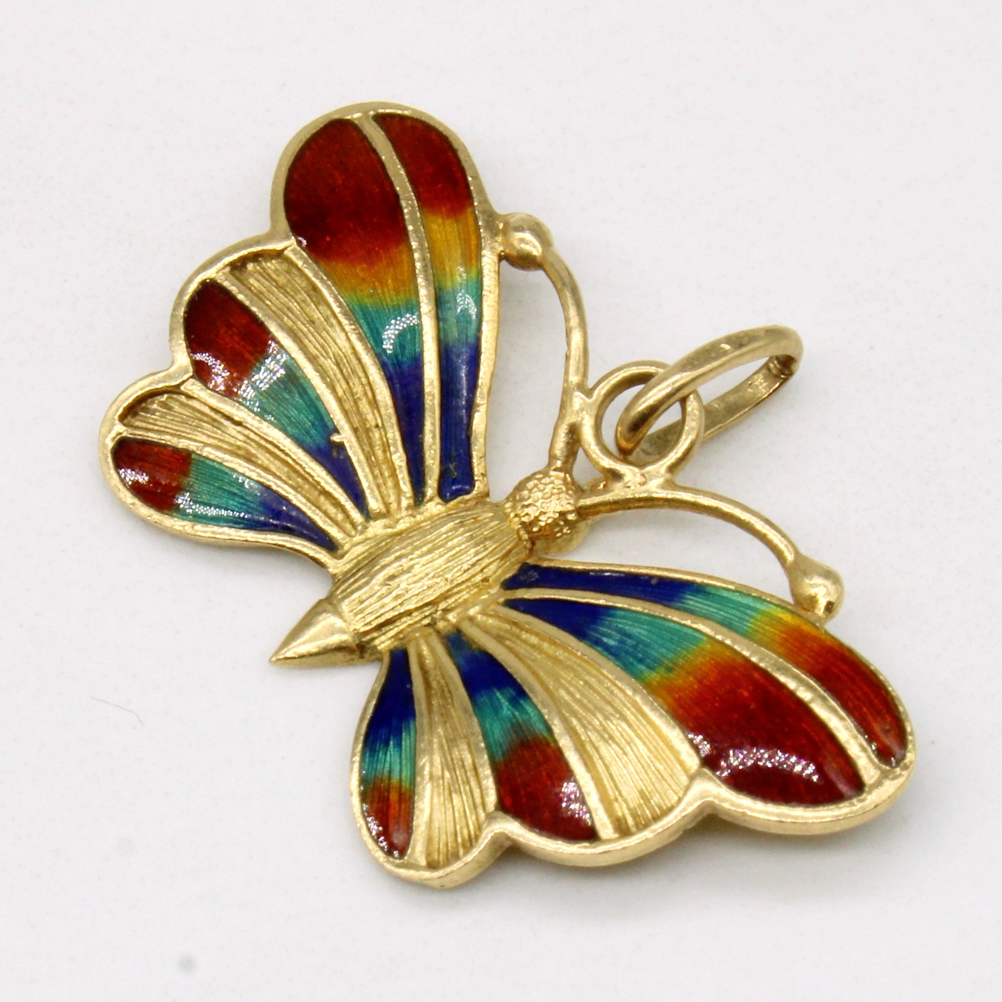 18k Yellow Gold Enamel Butterfly Pendant