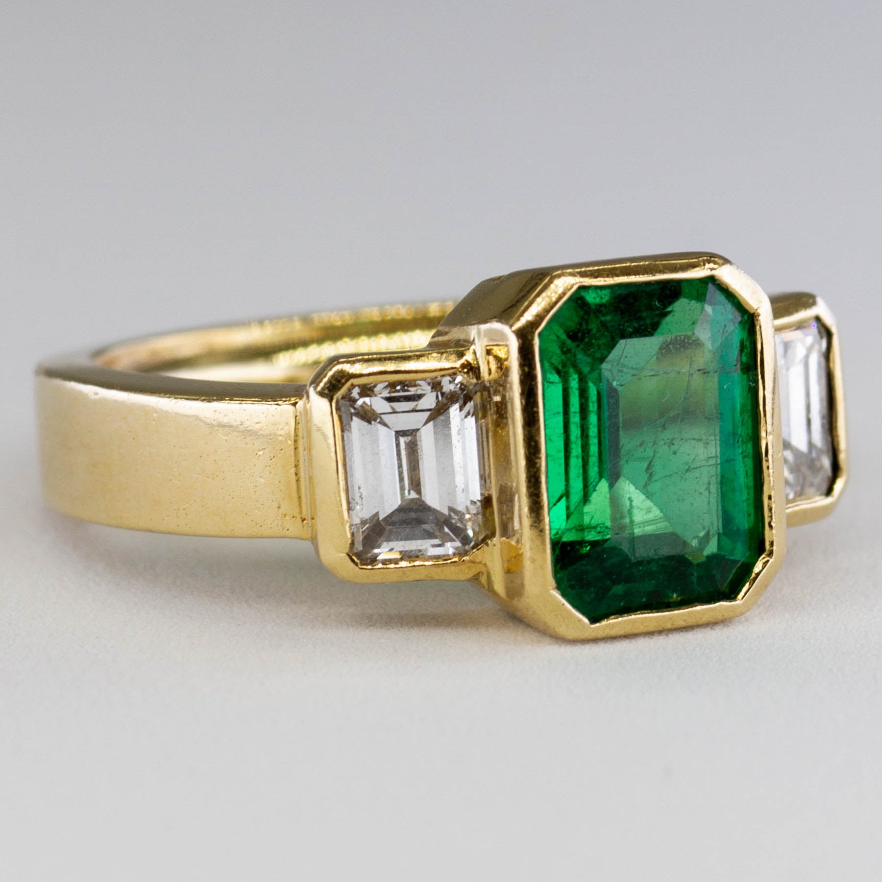 Bezel Set Emerald & Diamond Ring | 2.02ct, 1.08ctw | SZ 5 |