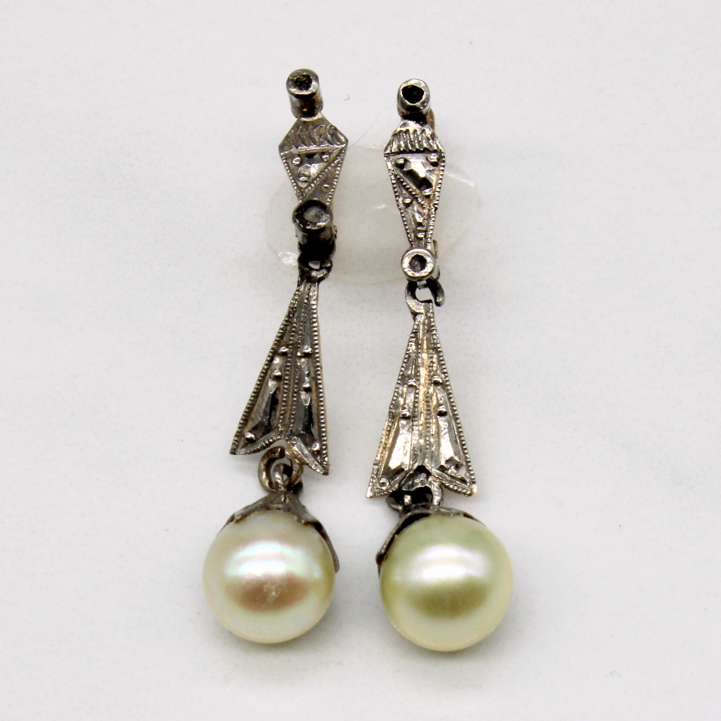 Imitation Pearl & Colourless Topaz Drop Earrings