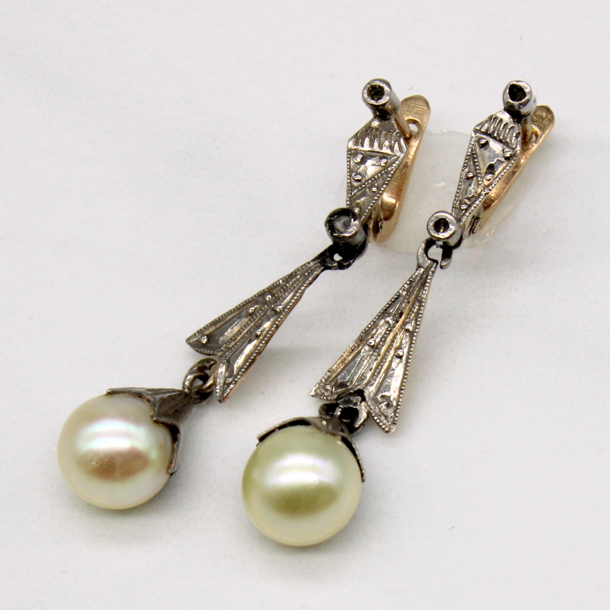 Imitation Pearl & Colourless Topaz Drop Earrings