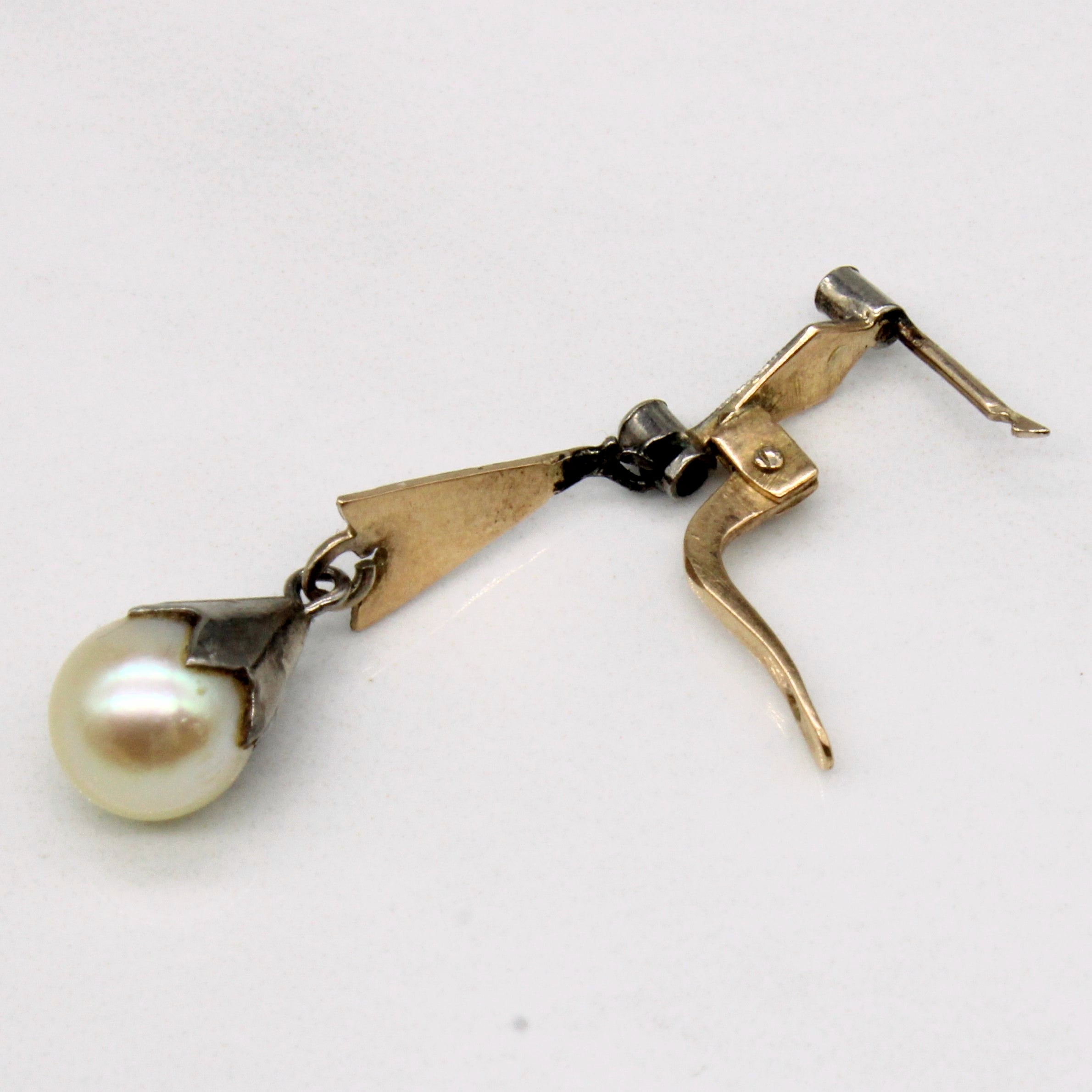 Imitation Pearl & Colourless Topaz Drop Earrings