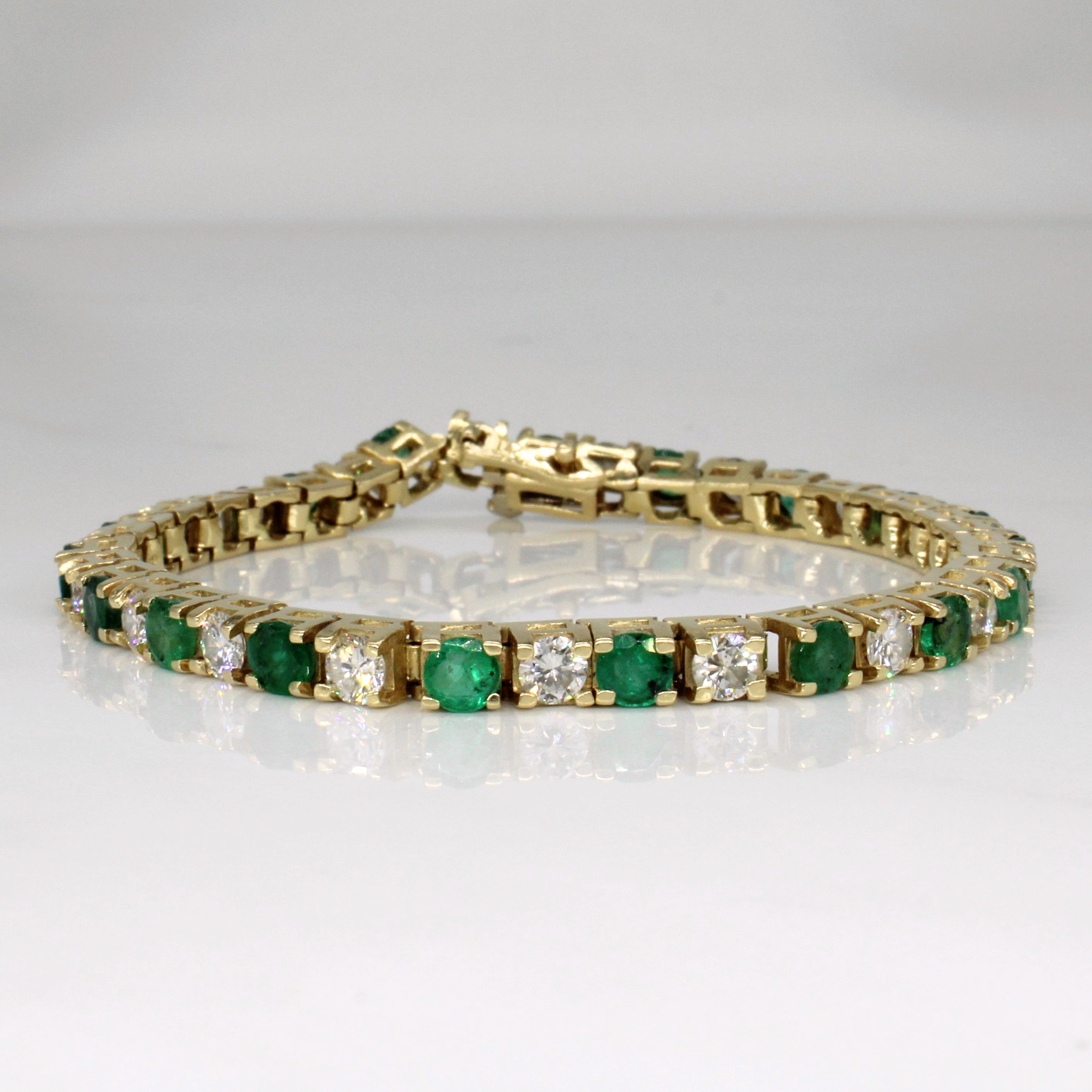 Diamond & Emerald Tennis Bracelet | 4.08ctw, 3.51ctw | 7" |