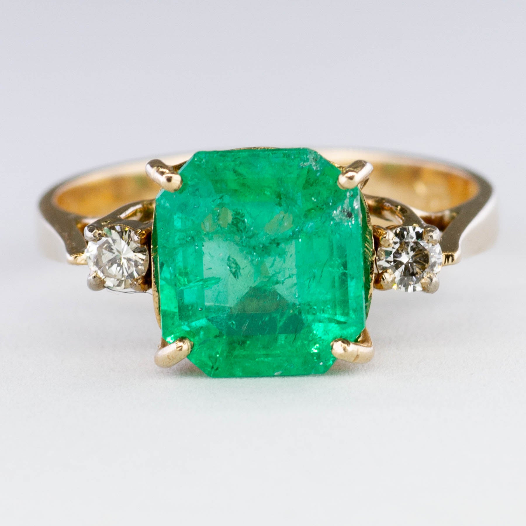 Emerald and Diamond Three Stone Ring | 2.74ct, 0.12ctw | SZ 5.75 |