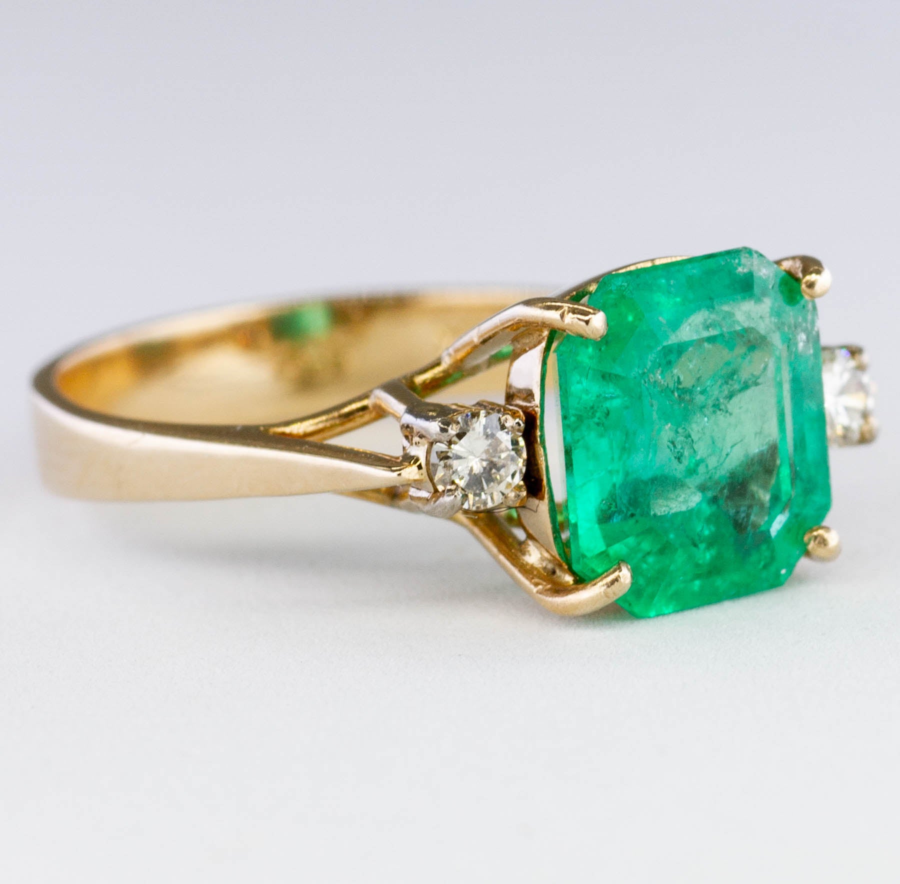 Emerald and Diamond Three Stone Ring | 2.74ct, 0.12ctw | SZ 5.75 |