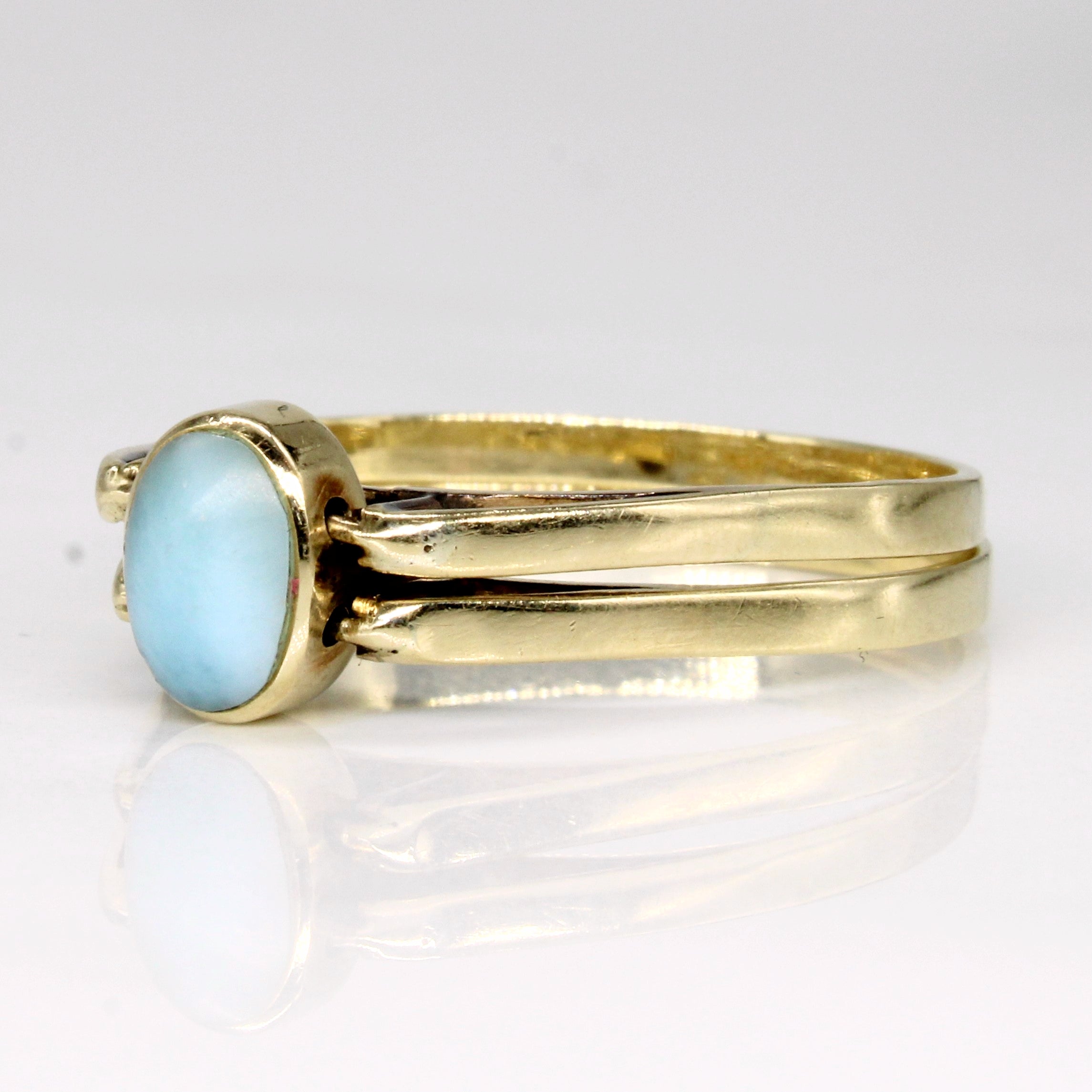 Bague réversible en larimar et ambre | 0,70 ct, 0,40 ct | Taille 11 |