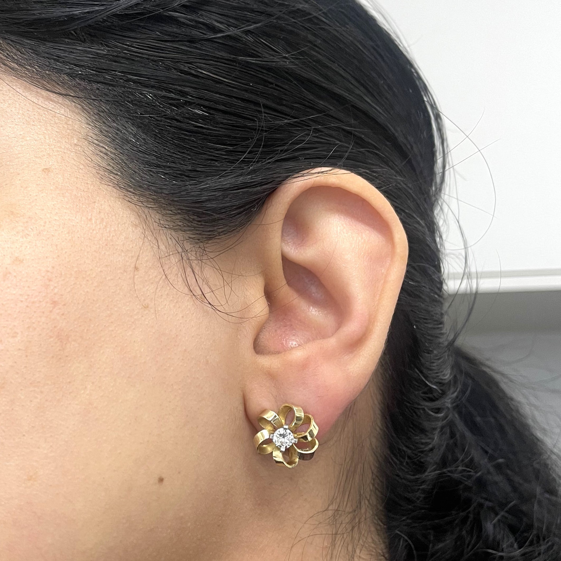 Solitaire Diamond Swirl Floral Earrings | 0.44ctw |