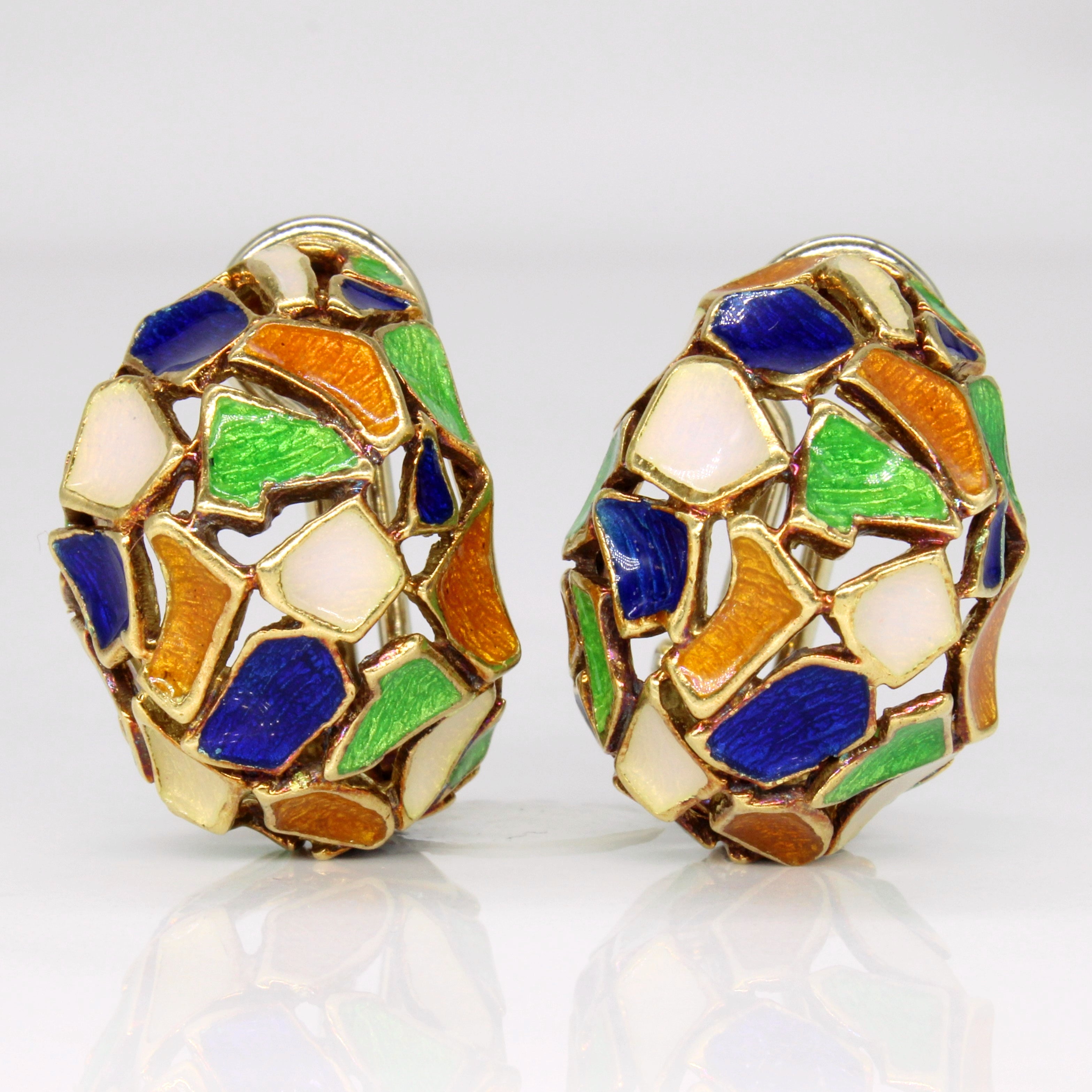 18k Yellow Gold Enamel Earrings
