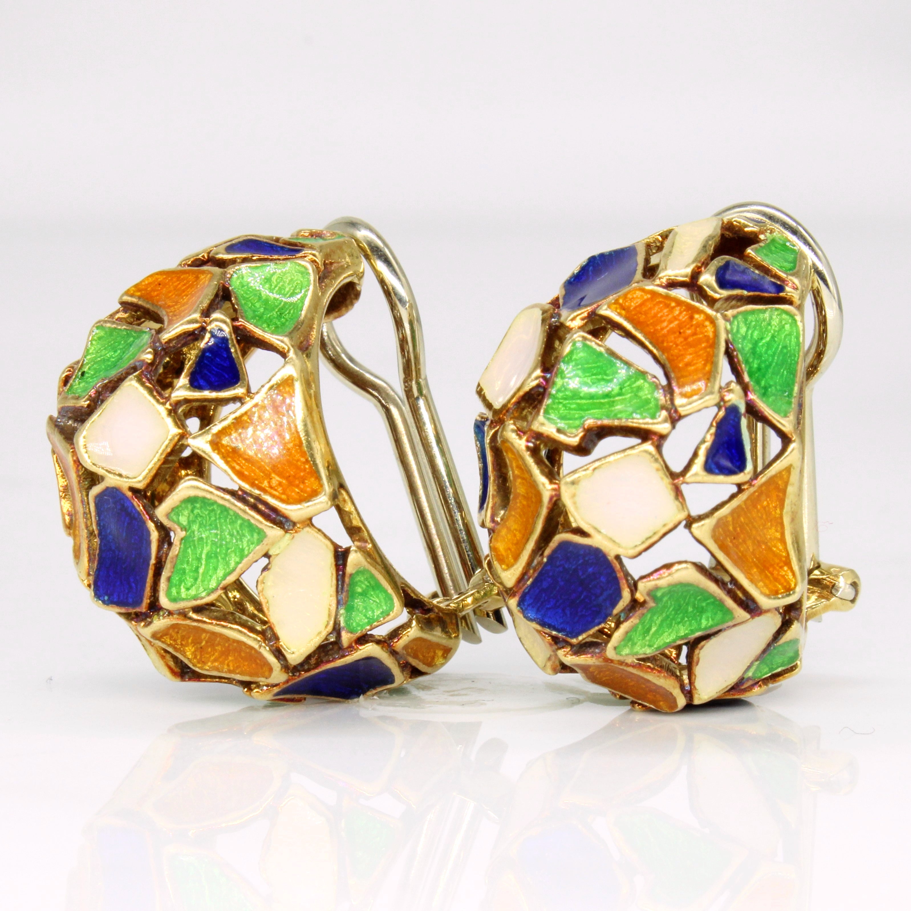 18k Yellow Gold Enamel Earrings