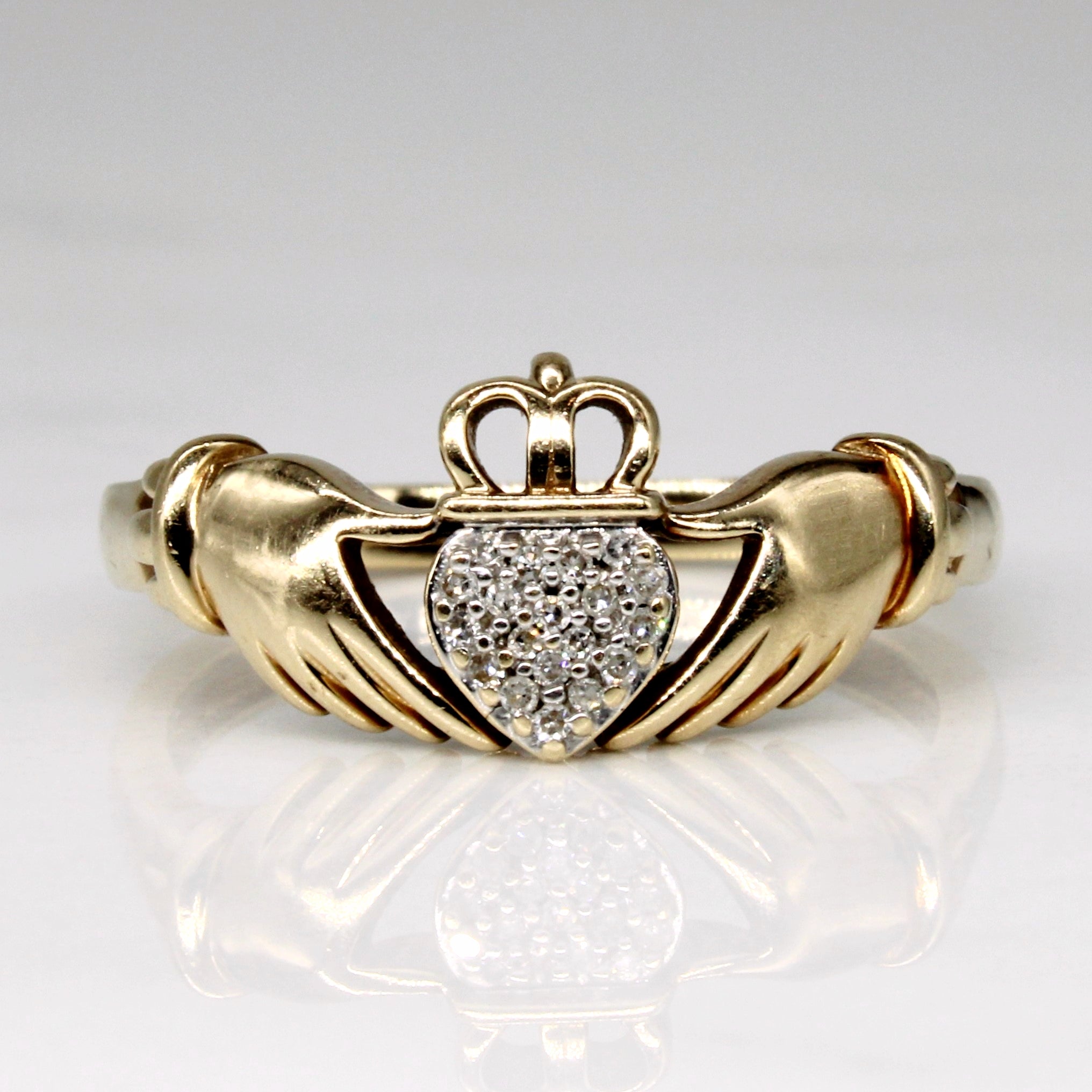 Bague Claddagh pavée de diamants | 0,04 ct | Taille 7 |