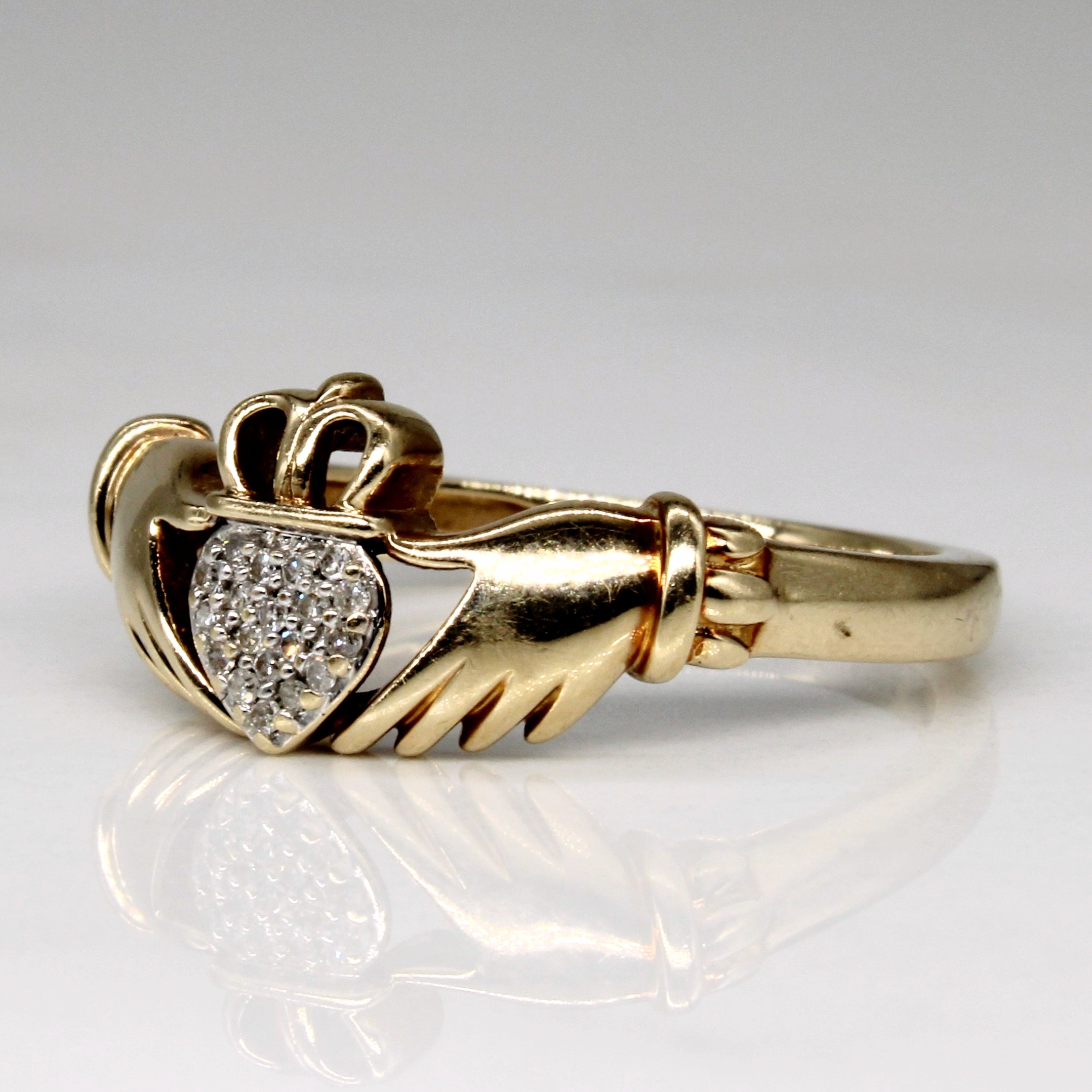Bague Claddagh pavée de diamants | 0,04 ct | Taille 7 |