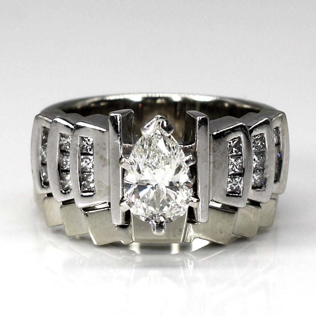 Pear Diamond Textured Engagement Ring Set | 0.98ctw SI1 G/H | SZ 5.5 |