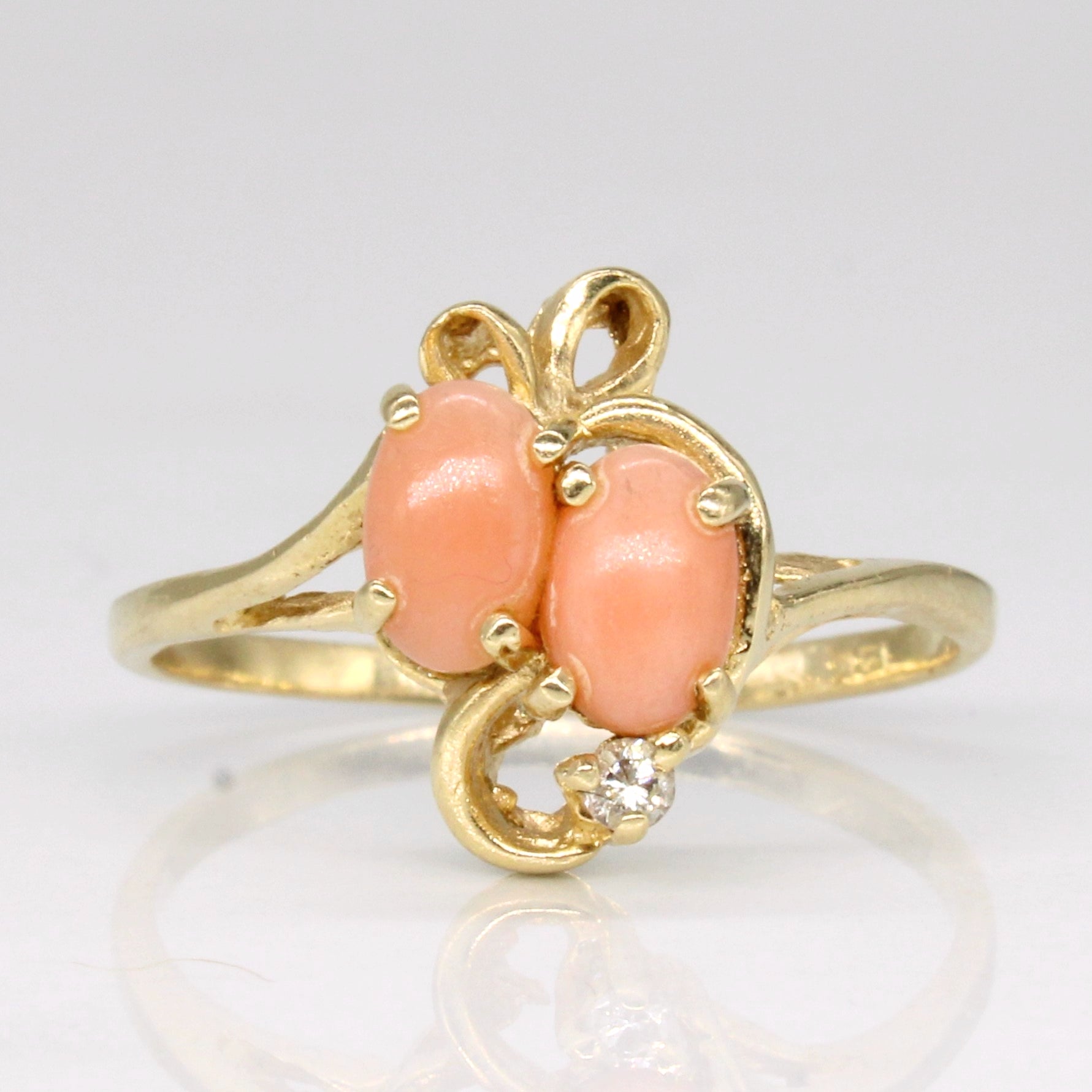 Coral & Diamond Cocktail Ring | 0.50ctw, 0.02ct | SZ 6.75 |